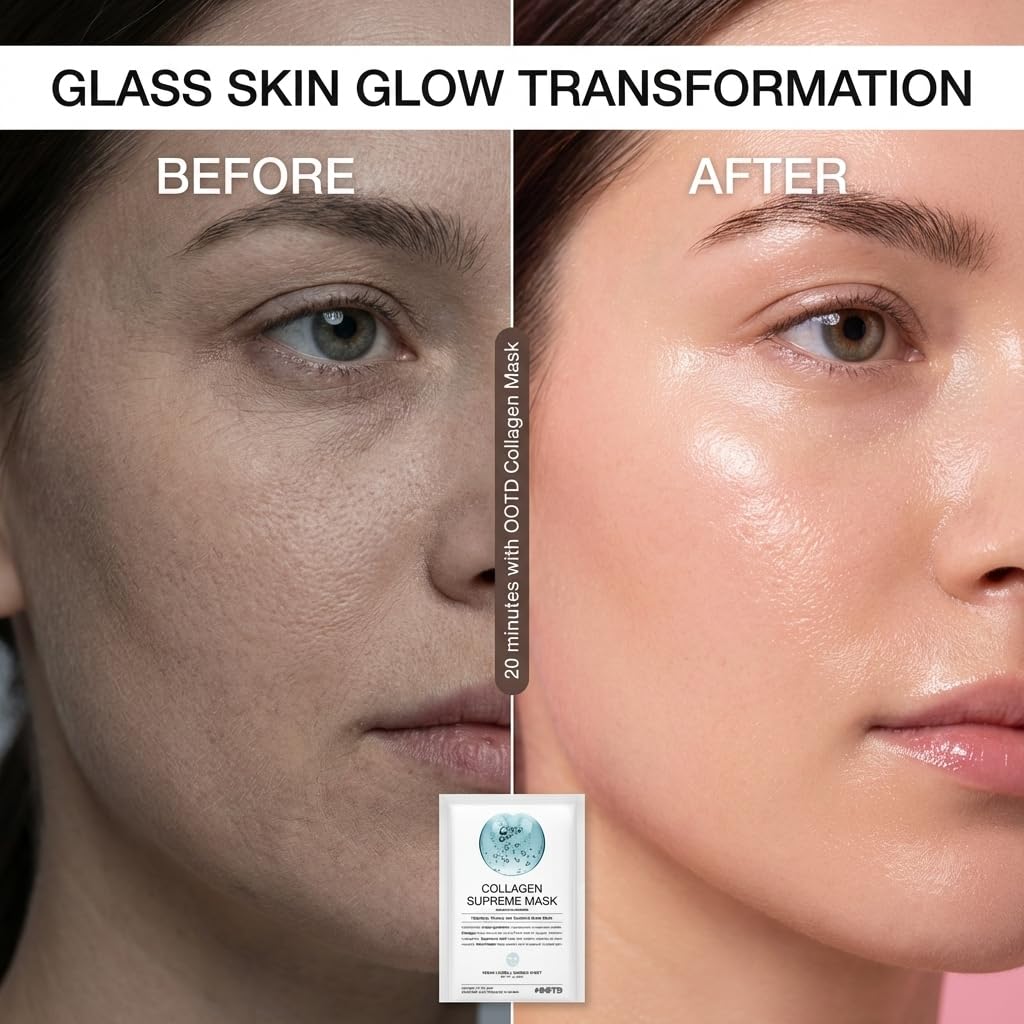 Model applying OOTD vegan collagen hydrating sheet mask
