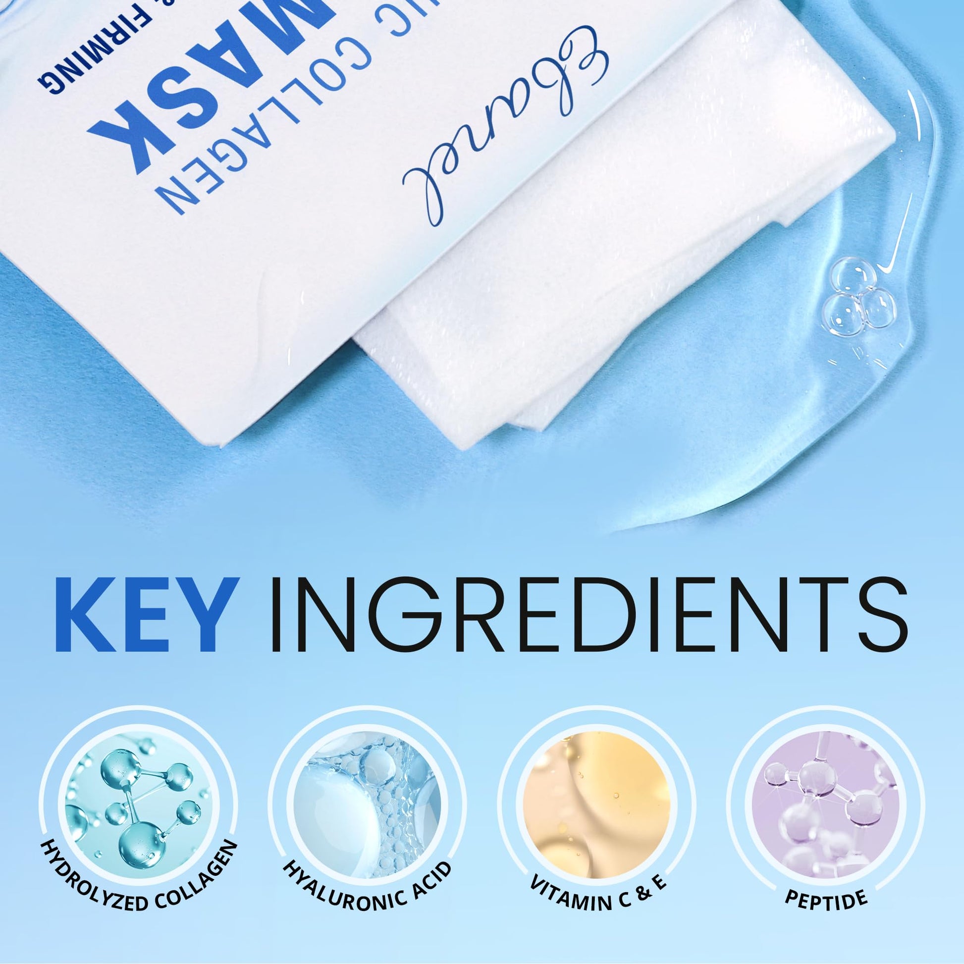 Detailed view of Ebanel Collagen and Hyaluronic Acid mask ingredients