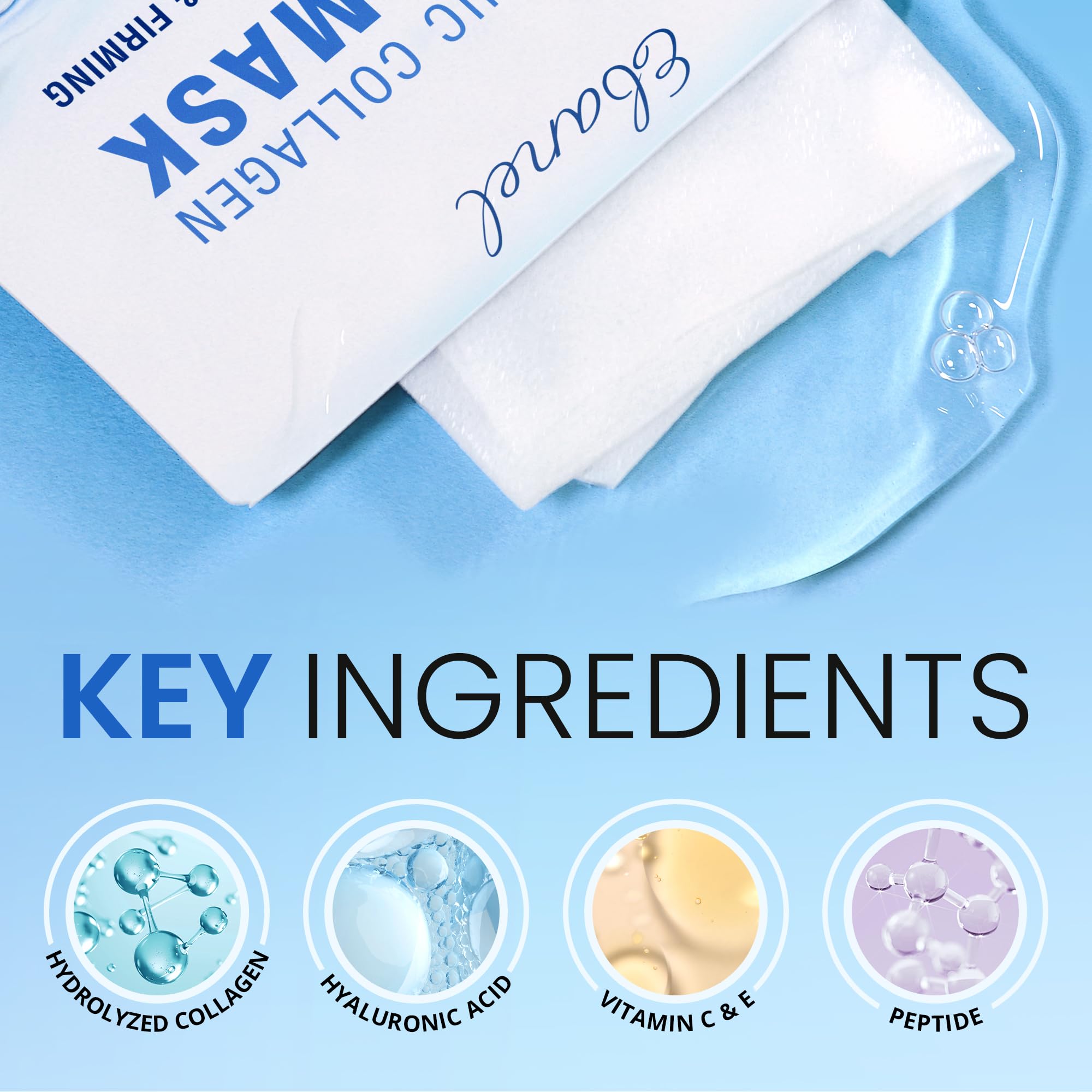 Detailed view of Ebanel Collagen and Hyaluronic Acid mask ingredients