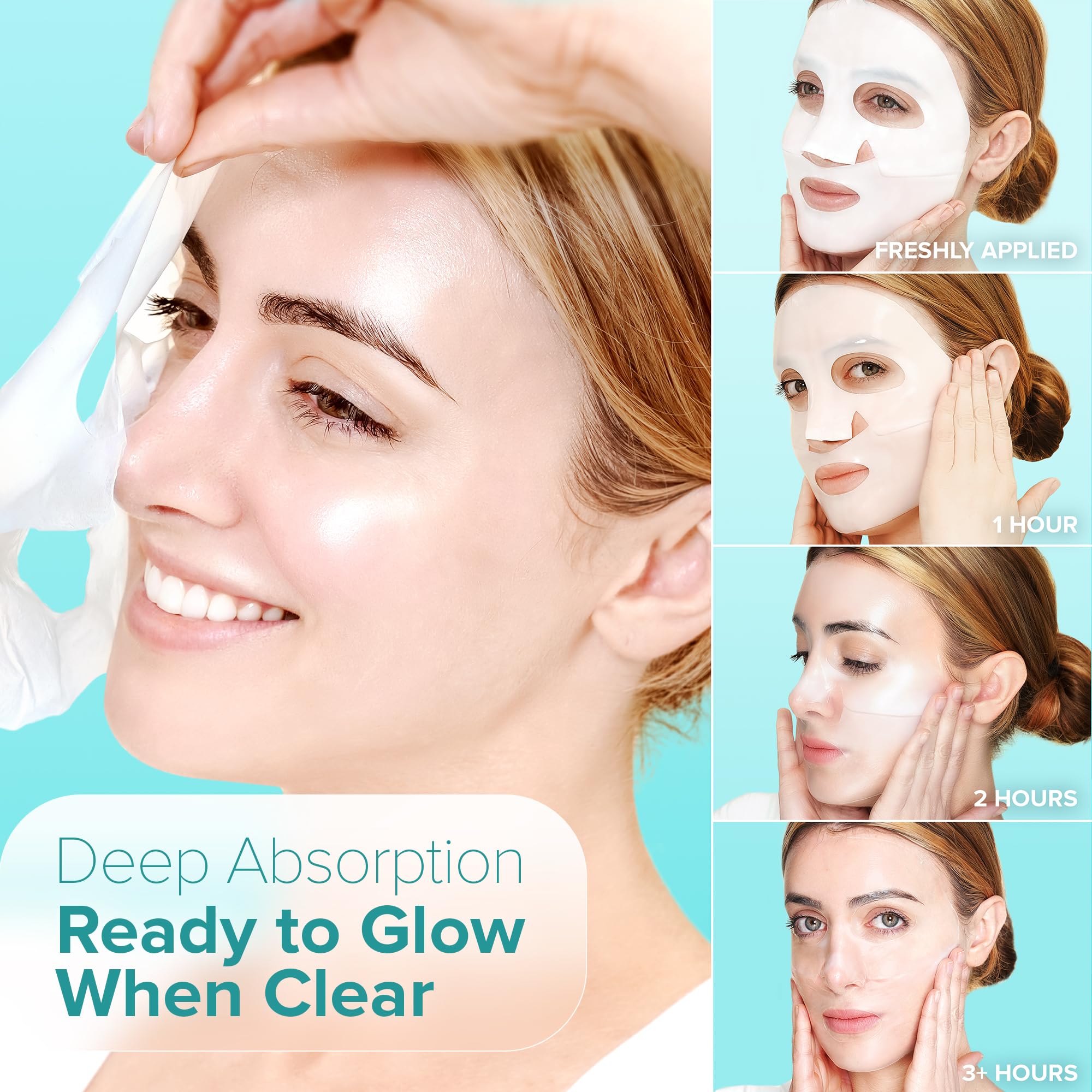 Back of the Ebanel Korean hydrogel sheet mask box showing detailed usage instructions for a glass skin routine.