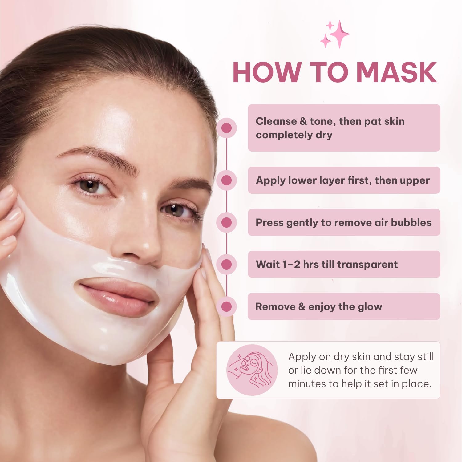 Quasi overnight collagen mask two piece hydrogel sheets layout on clean background