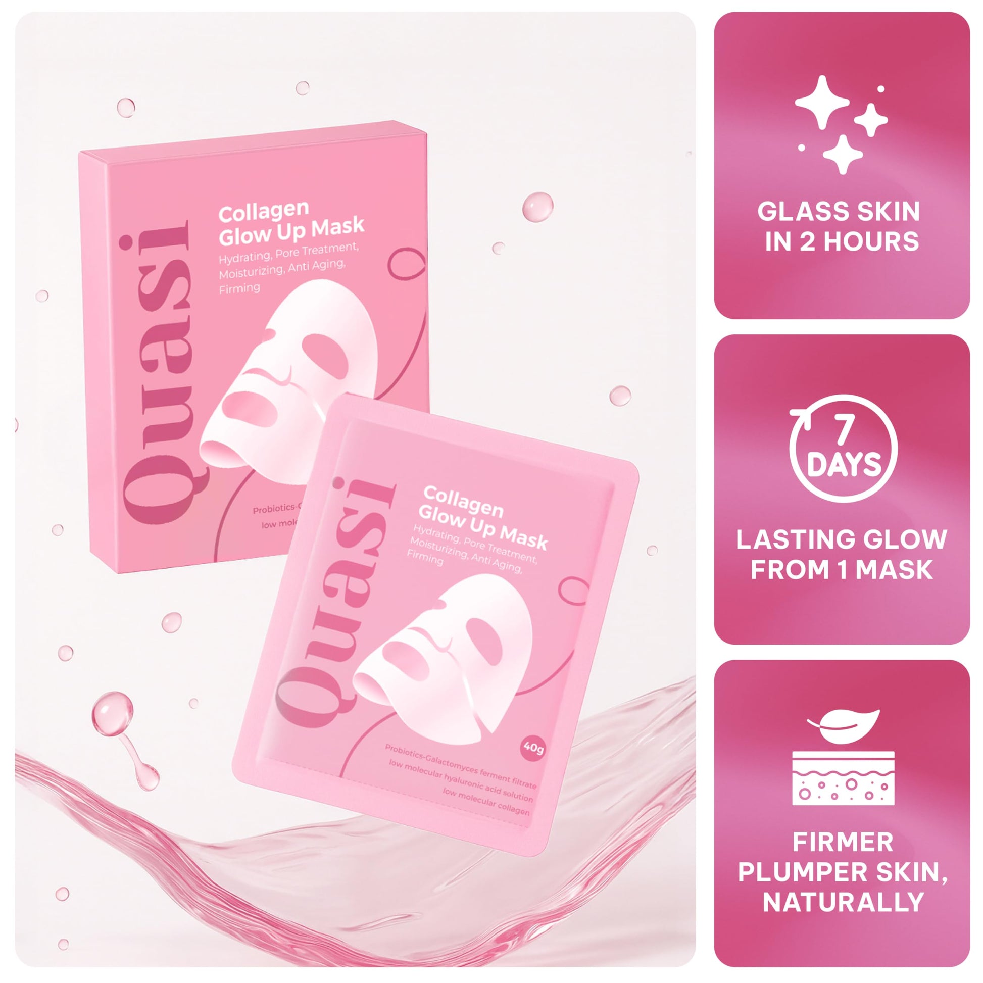 Quasi firming and smoothing skincare sheet mask box with four pieces pack