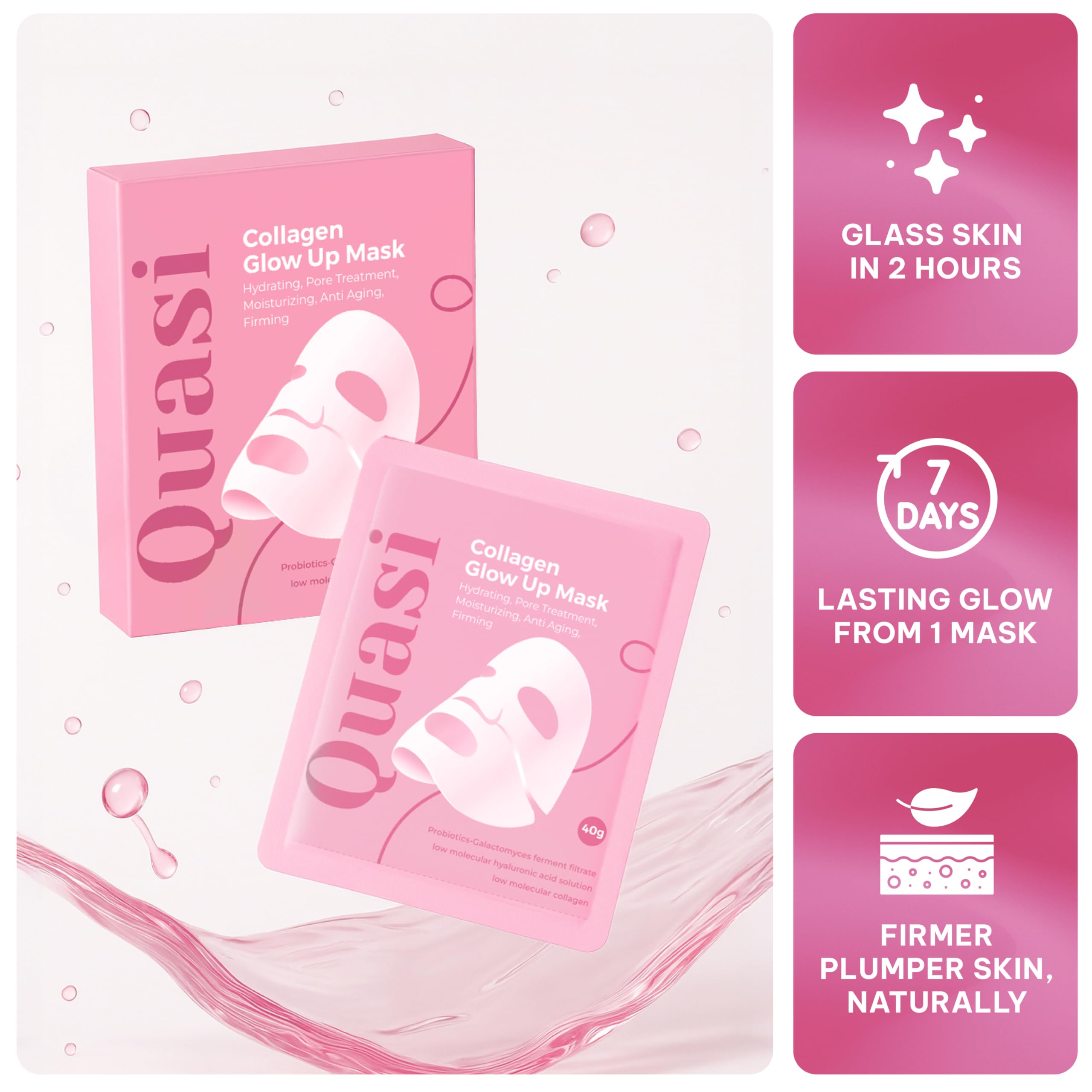 Quasi firming and smoothing skincare sheet mask box with four pieces pack