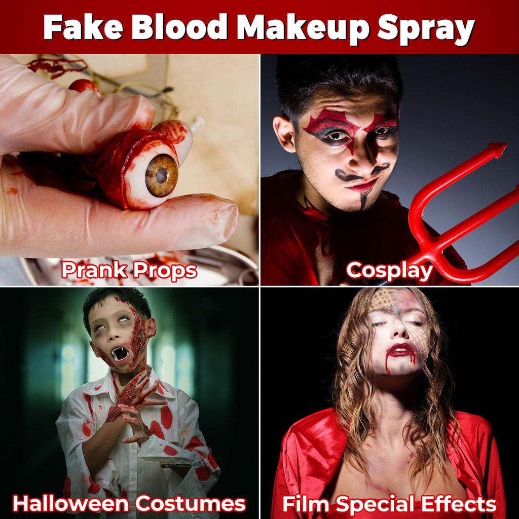 Model wearing vampire special effects makeup created using washable fake blood