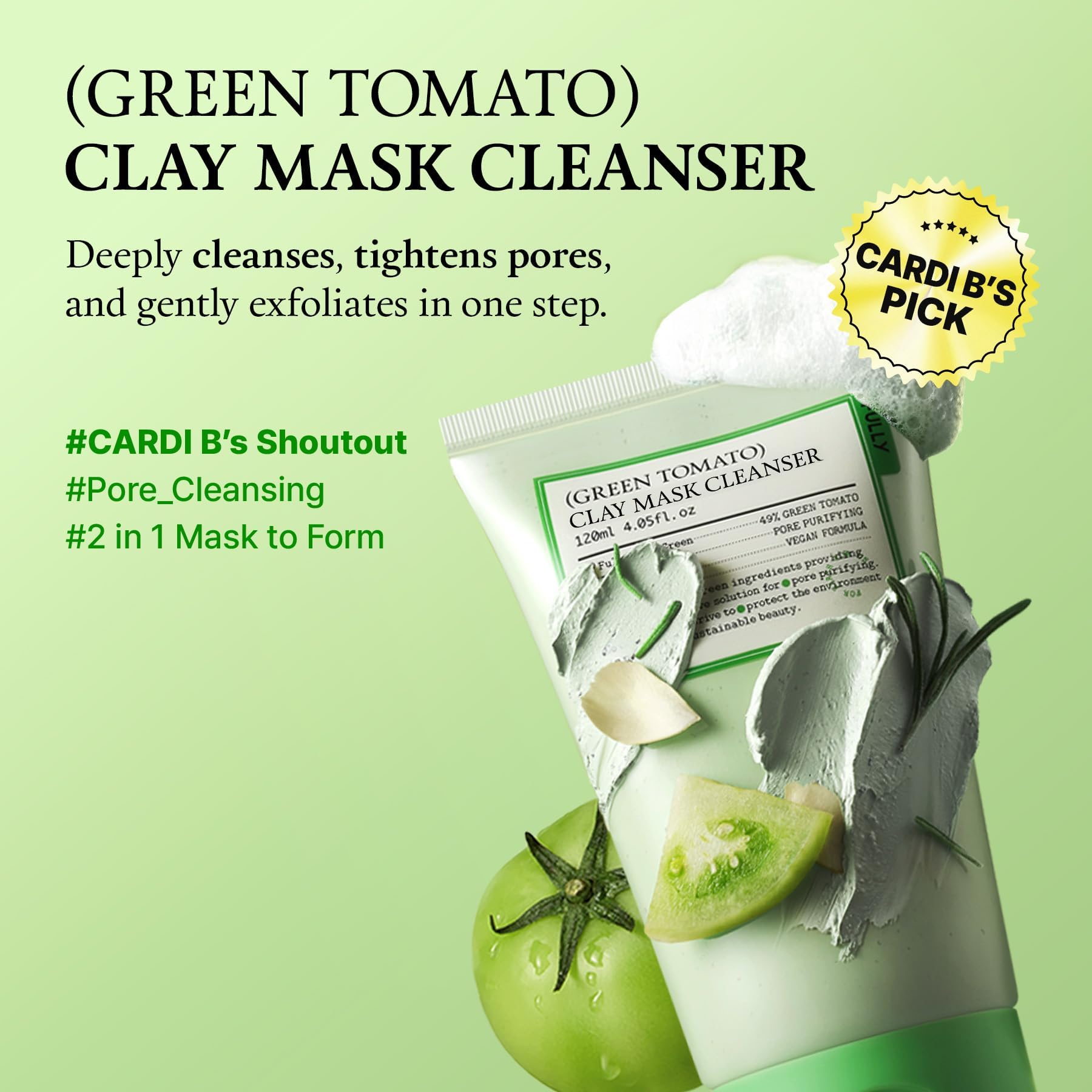 Fully Green Tomato Clay Mask Cleanser pore detox benefits