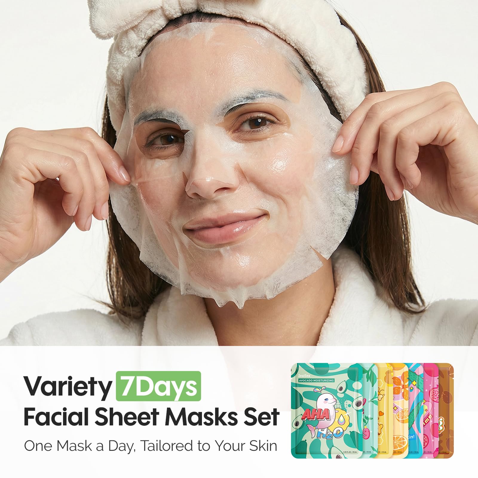 Variety pack of ZealSea sheet masks for daily skincare