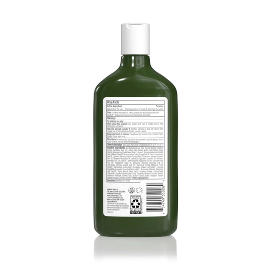 Avalon Organics medicated anti dandruff shampoo formula ingredients label close up