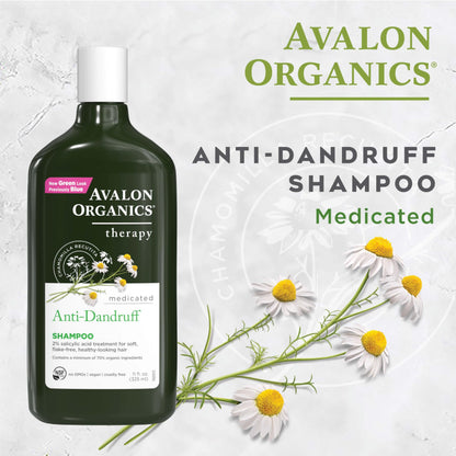 Avalon Organics tea tree and aloe vera dandruff therapy eleven fluid ounce packaging