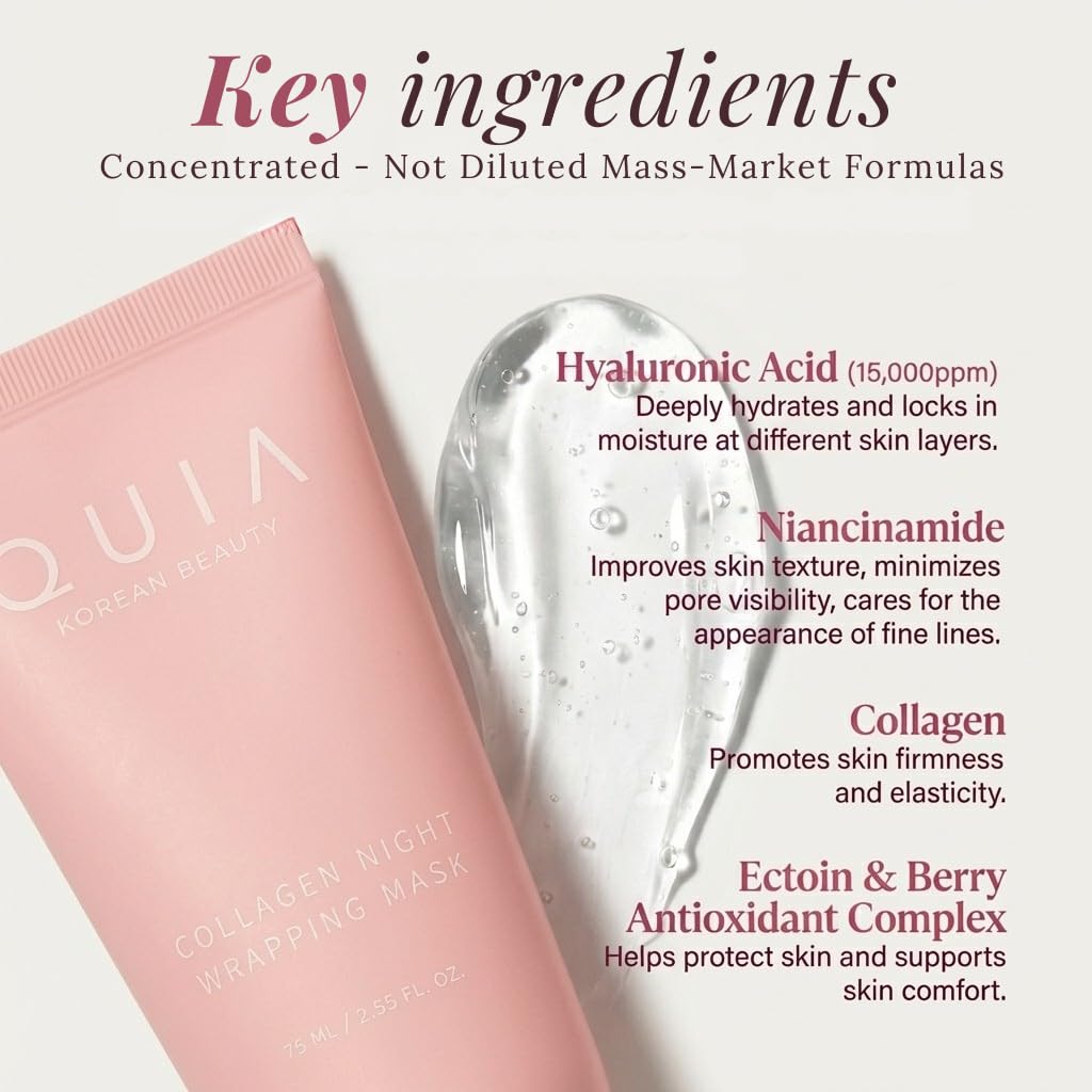 Texture of Quia collagen wrapping mask on skin