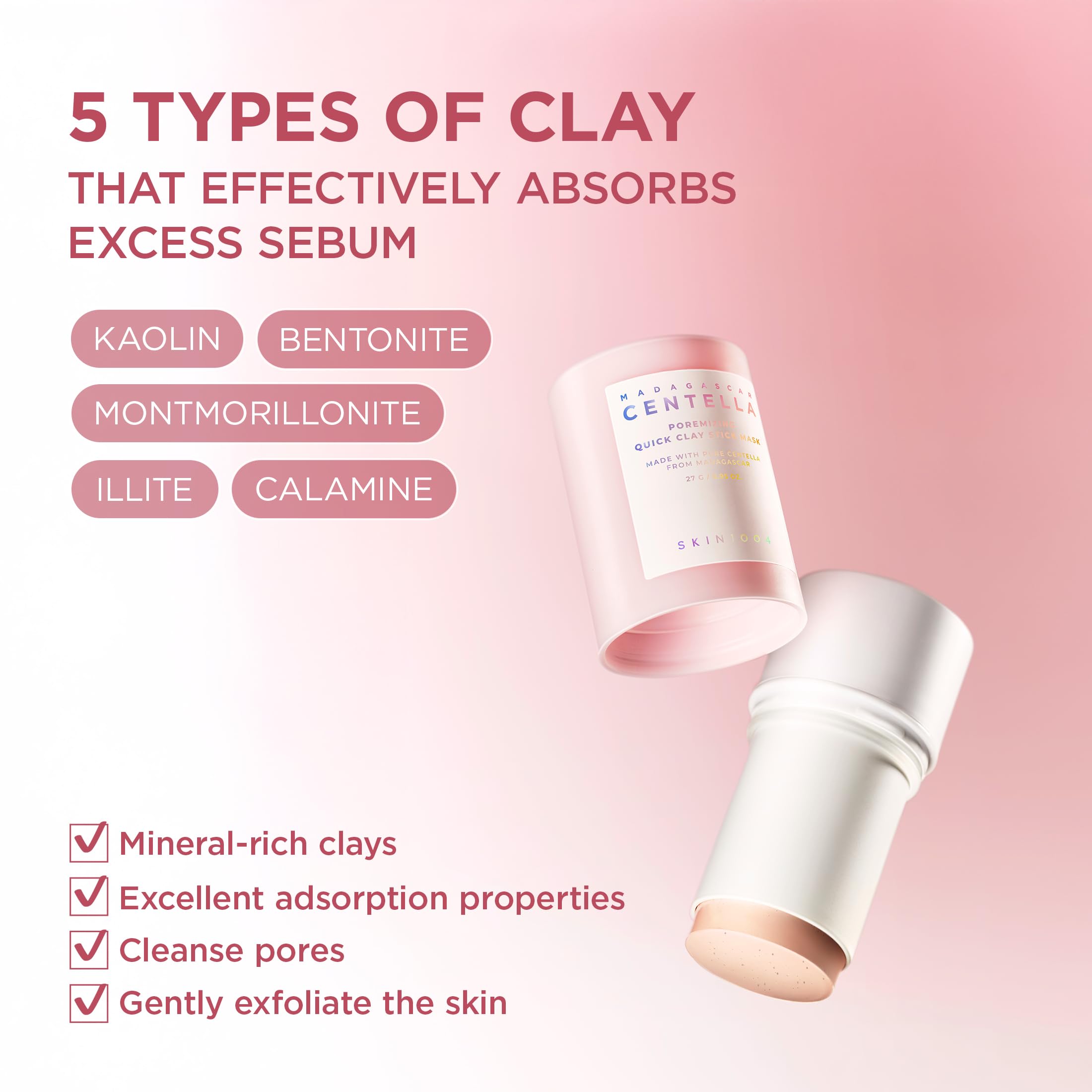 Model applying SKIN1004 clay stick mask on face