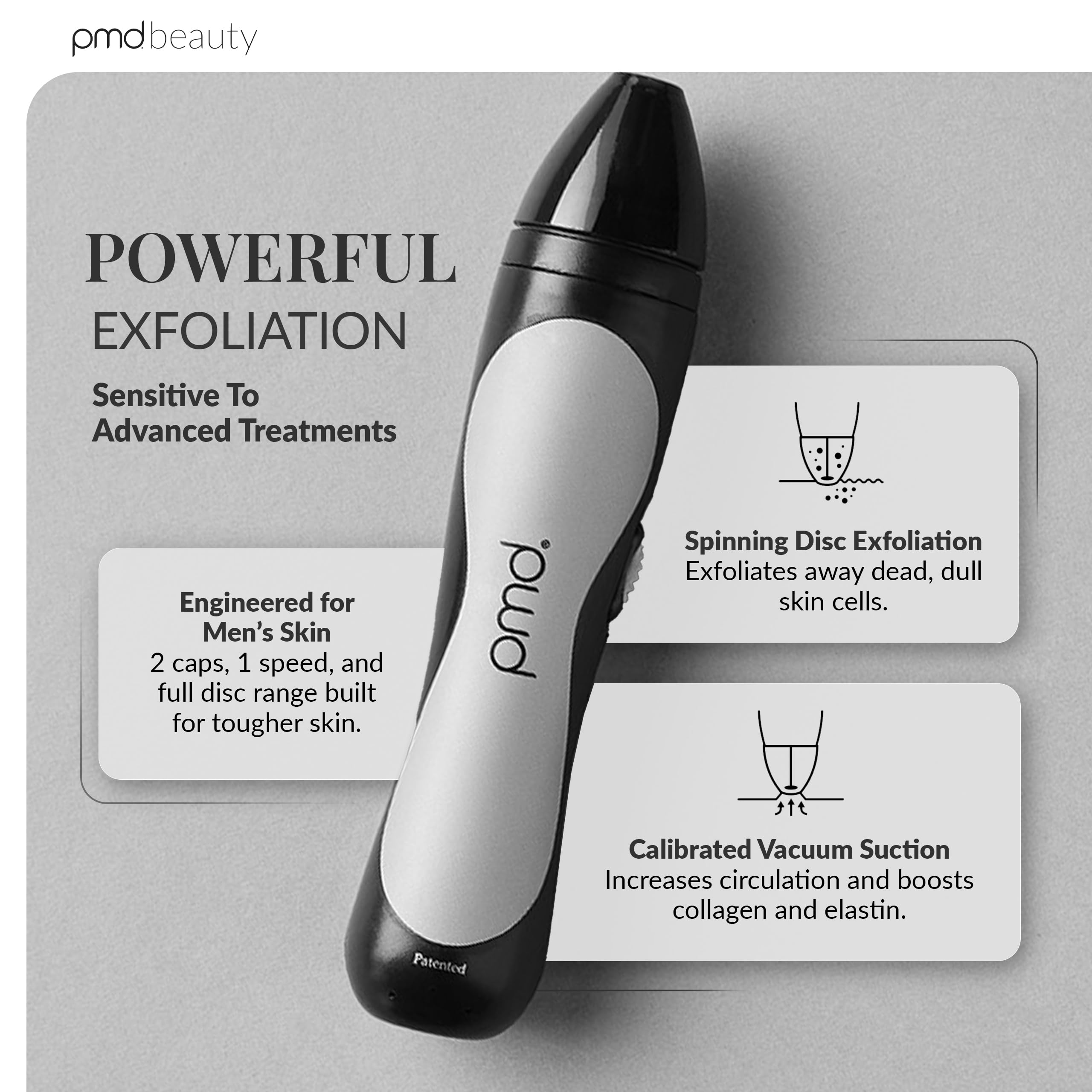 PMD Personal Microderm Man kit showing interchangeable exfoliating discs and caps