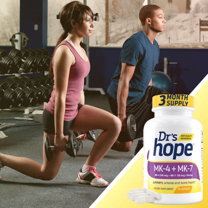 Close-up of the ingredient details on the back of the Dr's Hope Vitamin K2 capsule container.