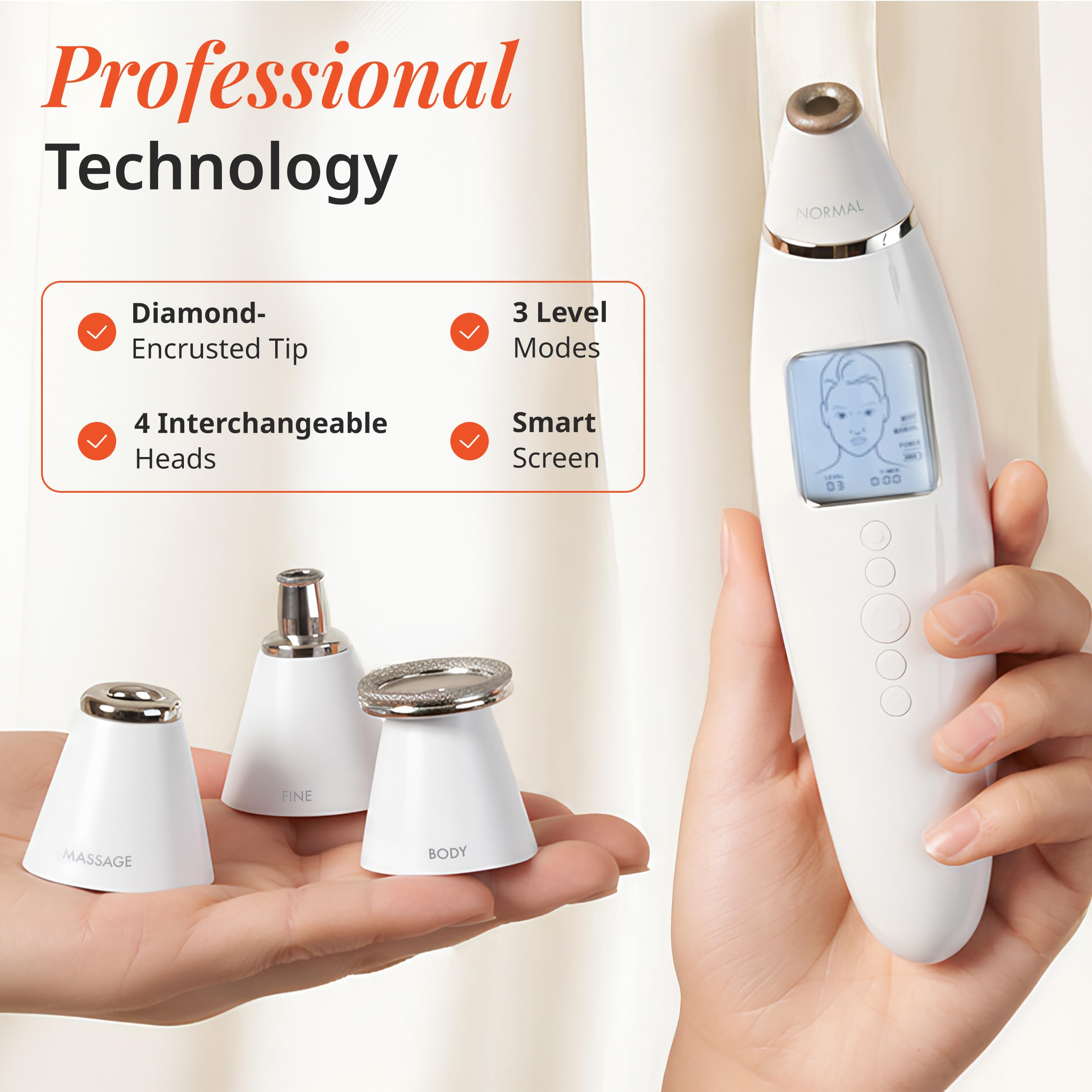 At-home diamond microdermabrasion wand with charging base and USB cord