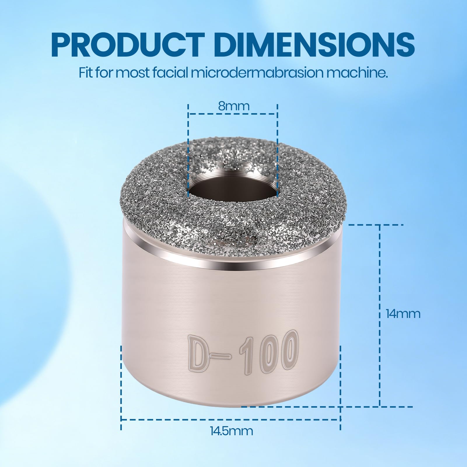 Close up of RANNYY stainless steel microdermabrasion tip attachment for home salon exfoliating devices