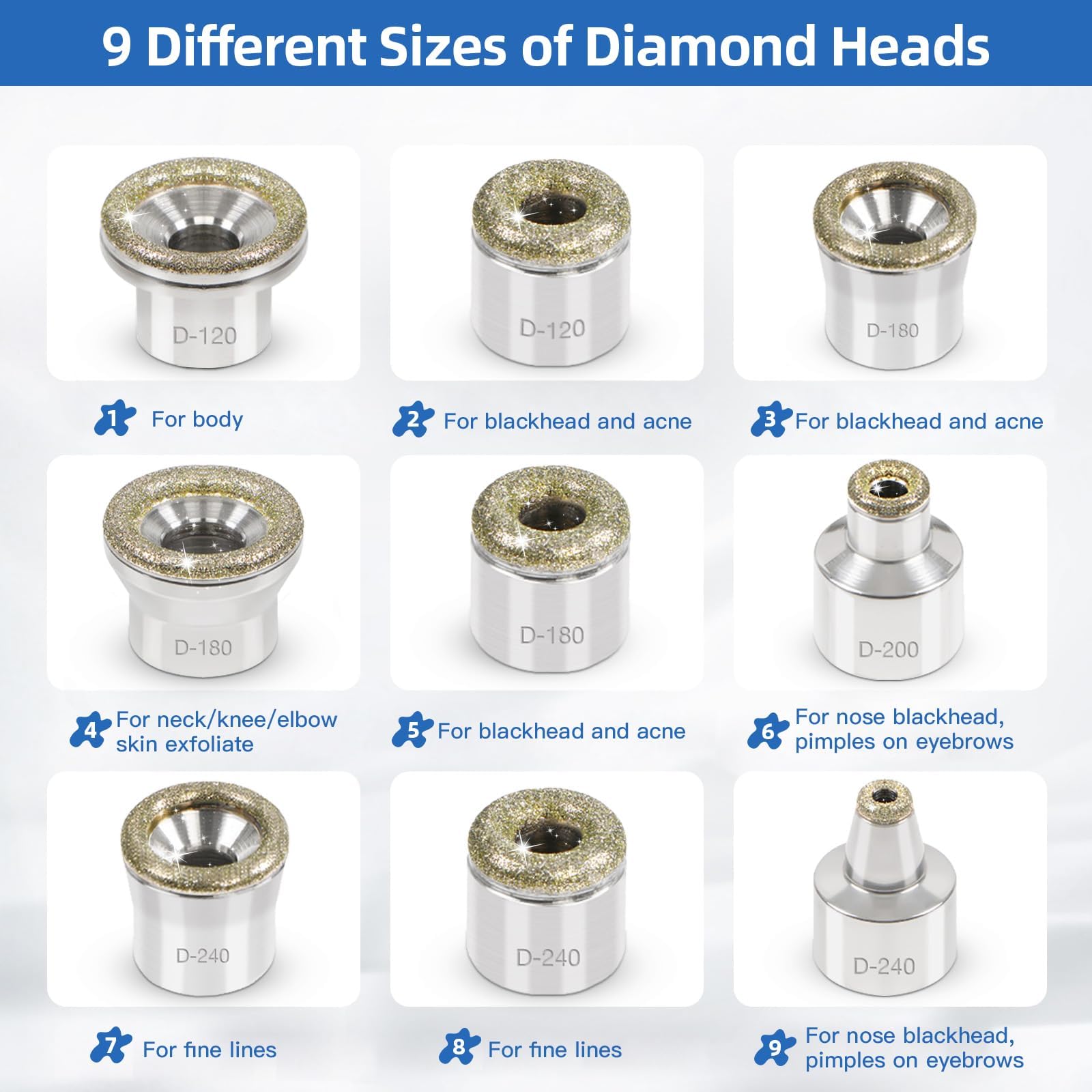 Complete Bemoauty salon-grade diamond heads tool set spread out next to its compact storage case.