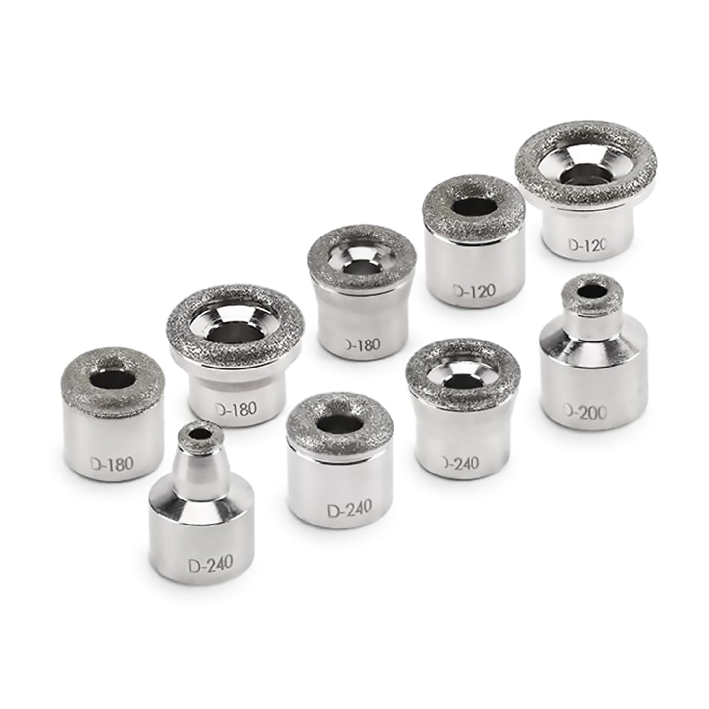 Complete set of nine microdermabrasion replacement tips showing varied diameters for precise pore cleansing