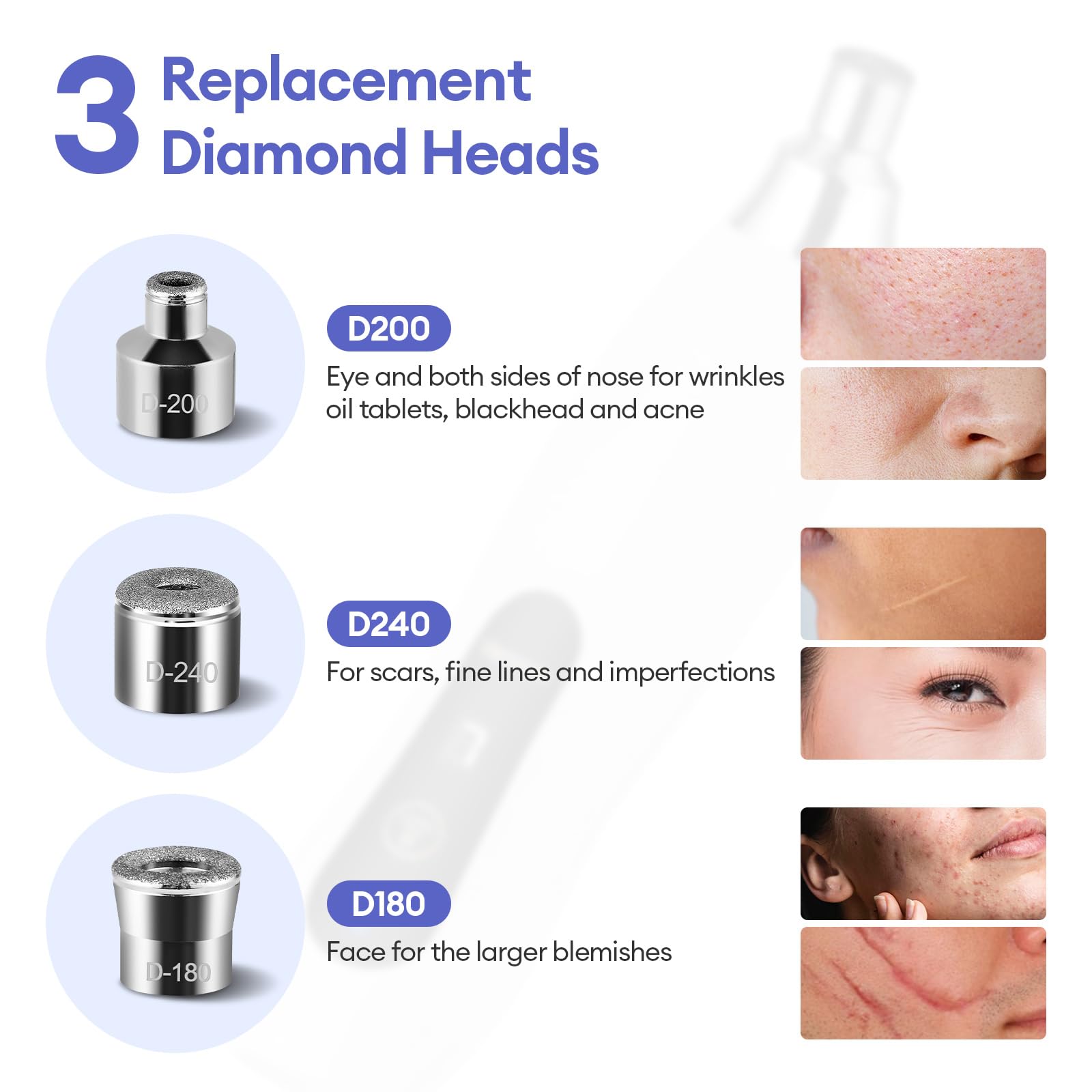 Close up of IeBilif microdermabrasion tool head and suction settings.