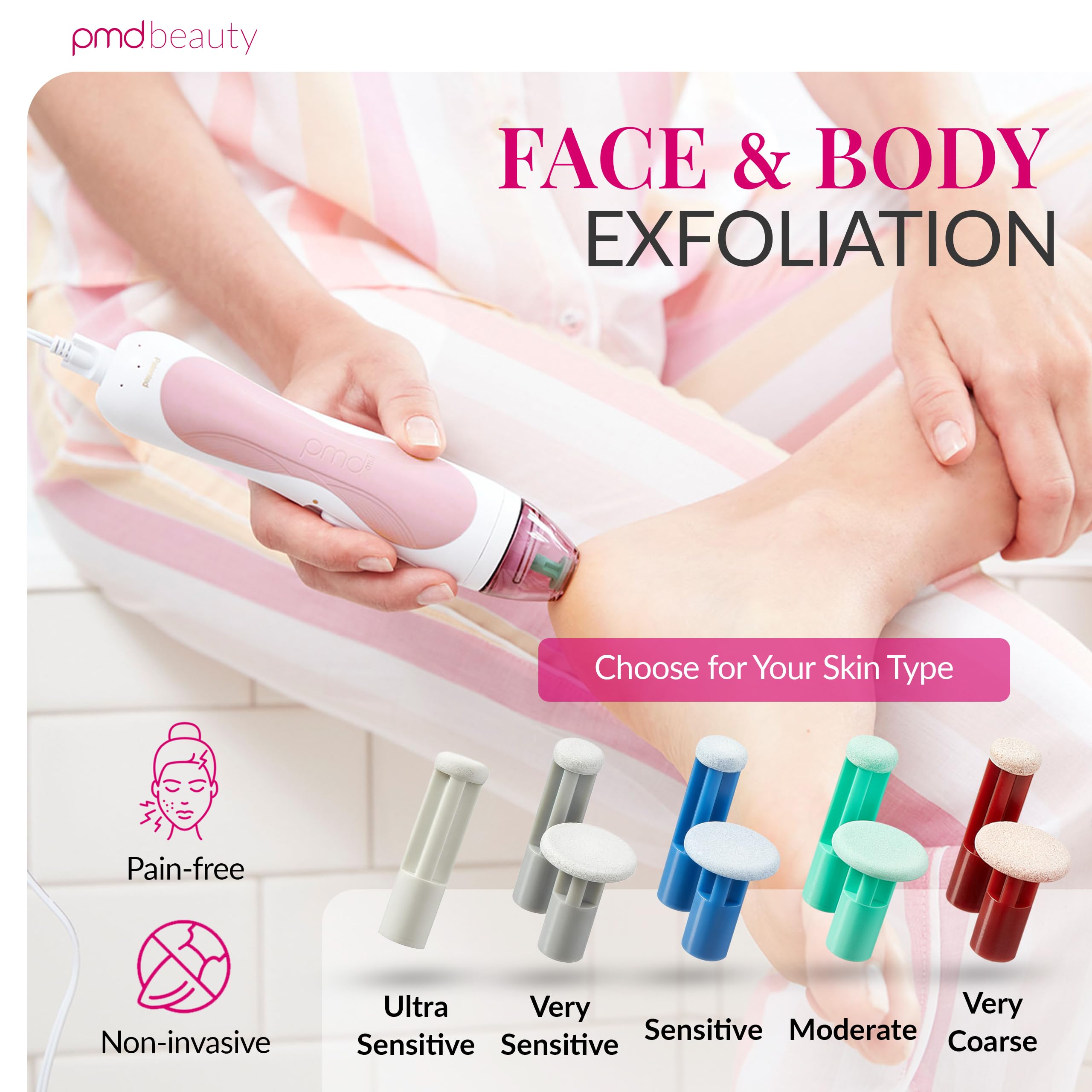 Side angle view of the sleek PMD Beauty dual speed skincare device