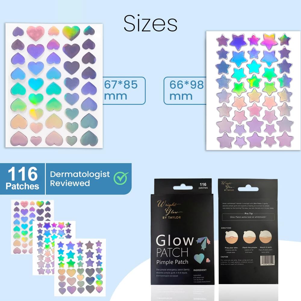 Star and heart shaped hydrocolloid acne patches on skin