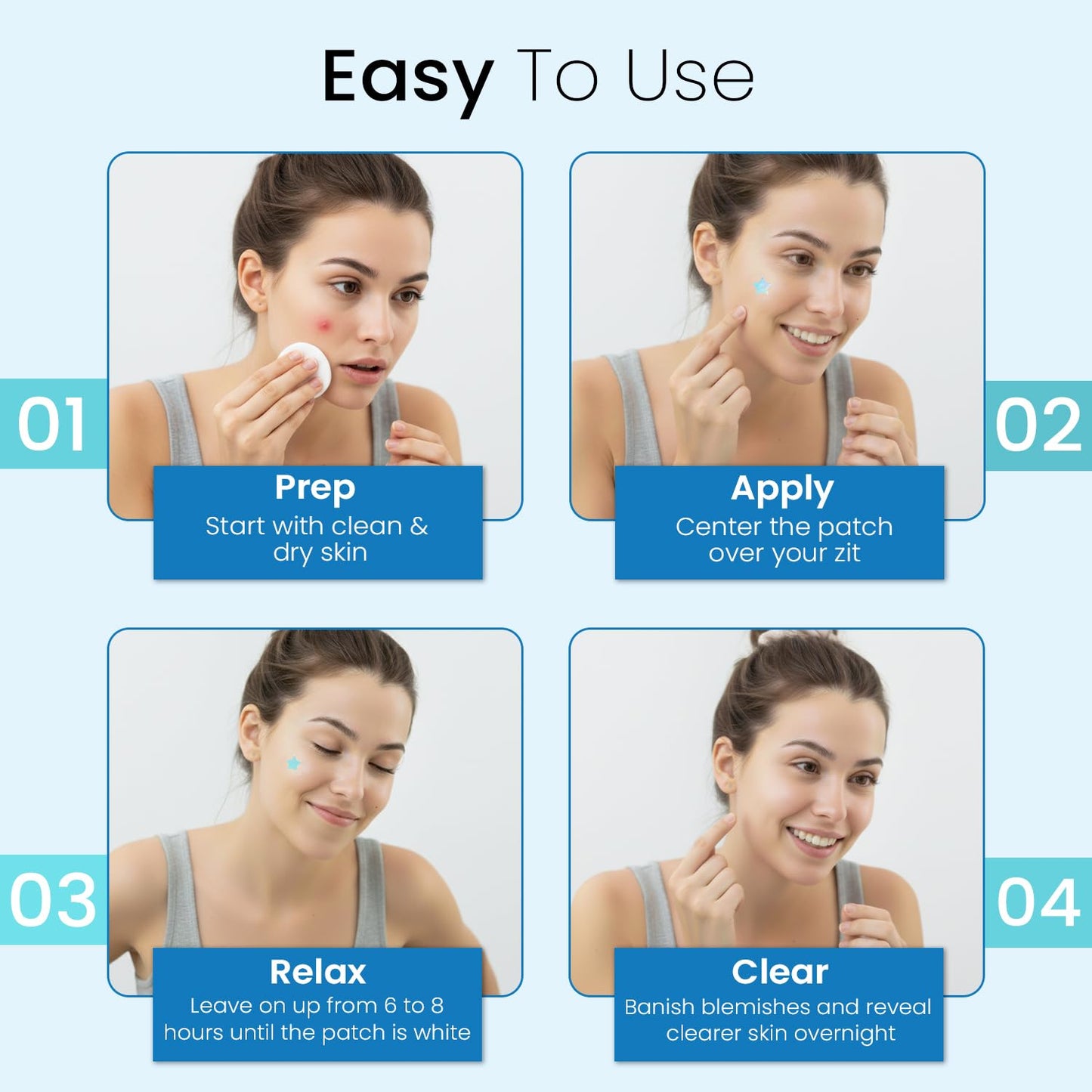 Close up of star and heart pimple patches for face