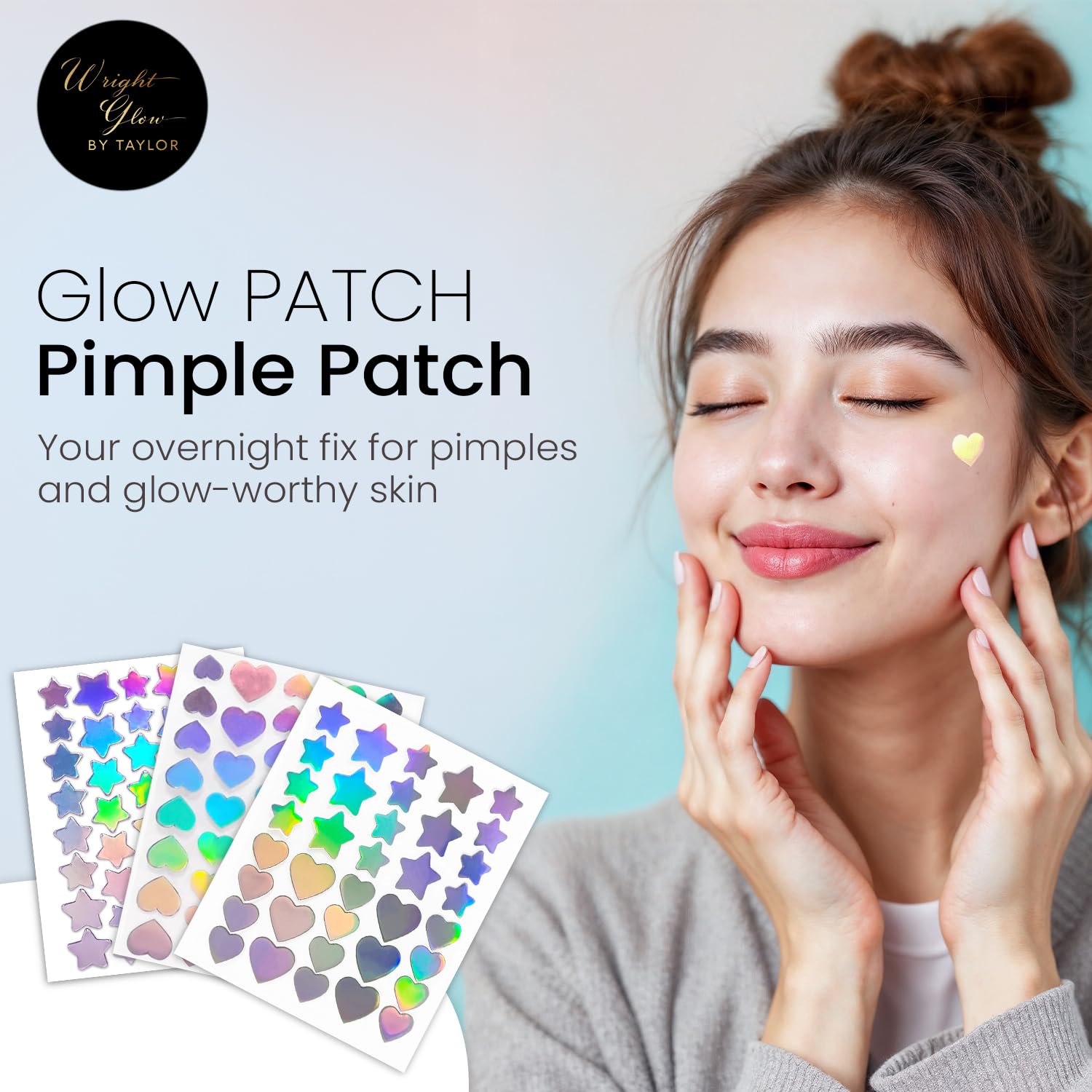 Holographic design of Wright Glow pimple treatment stickers
