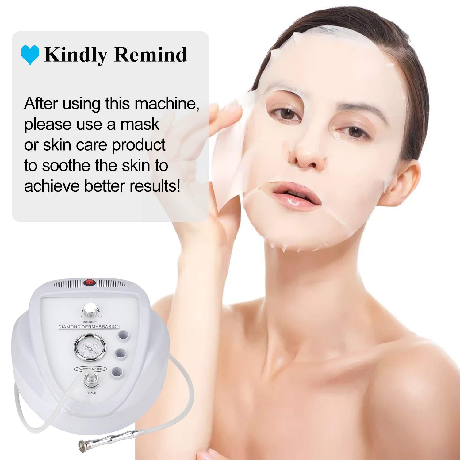 Side view of the Mcwdoit diamond facial machine showing the high-grade vacuum hose connection and sturdy outer casing.