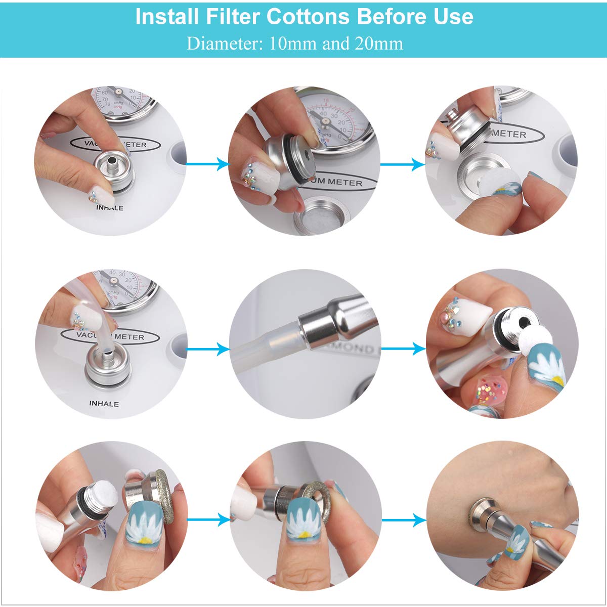 Detailed shot of the sterile diamond-tipped probes included with the Mcwdoit microdermabrasion system for precise exfoliation.