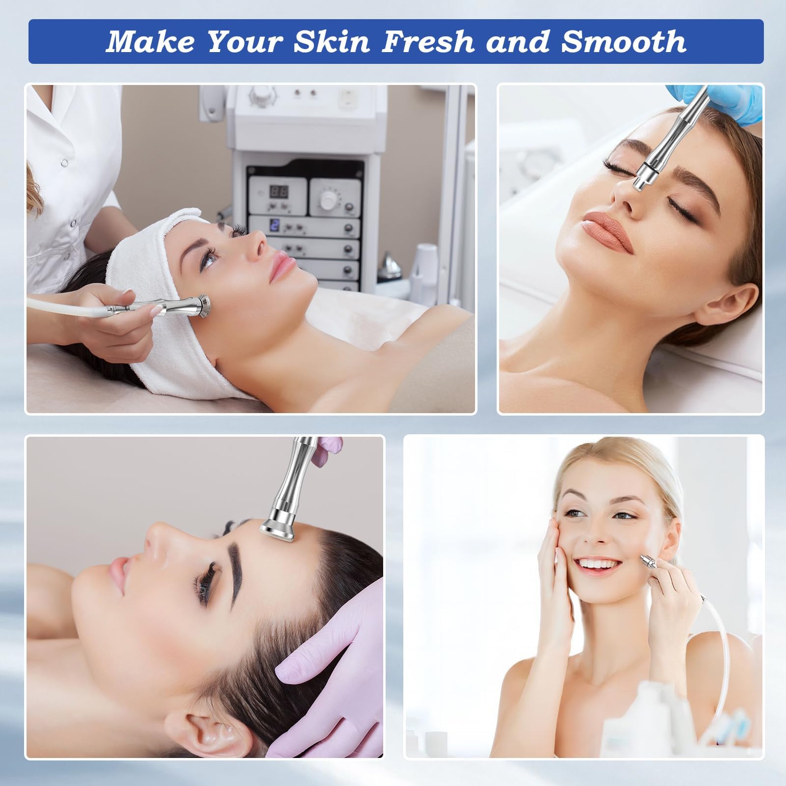 Three stainless steel dermabrasion wands laid out horizontally to display high-quality metallic construction and universal threading.