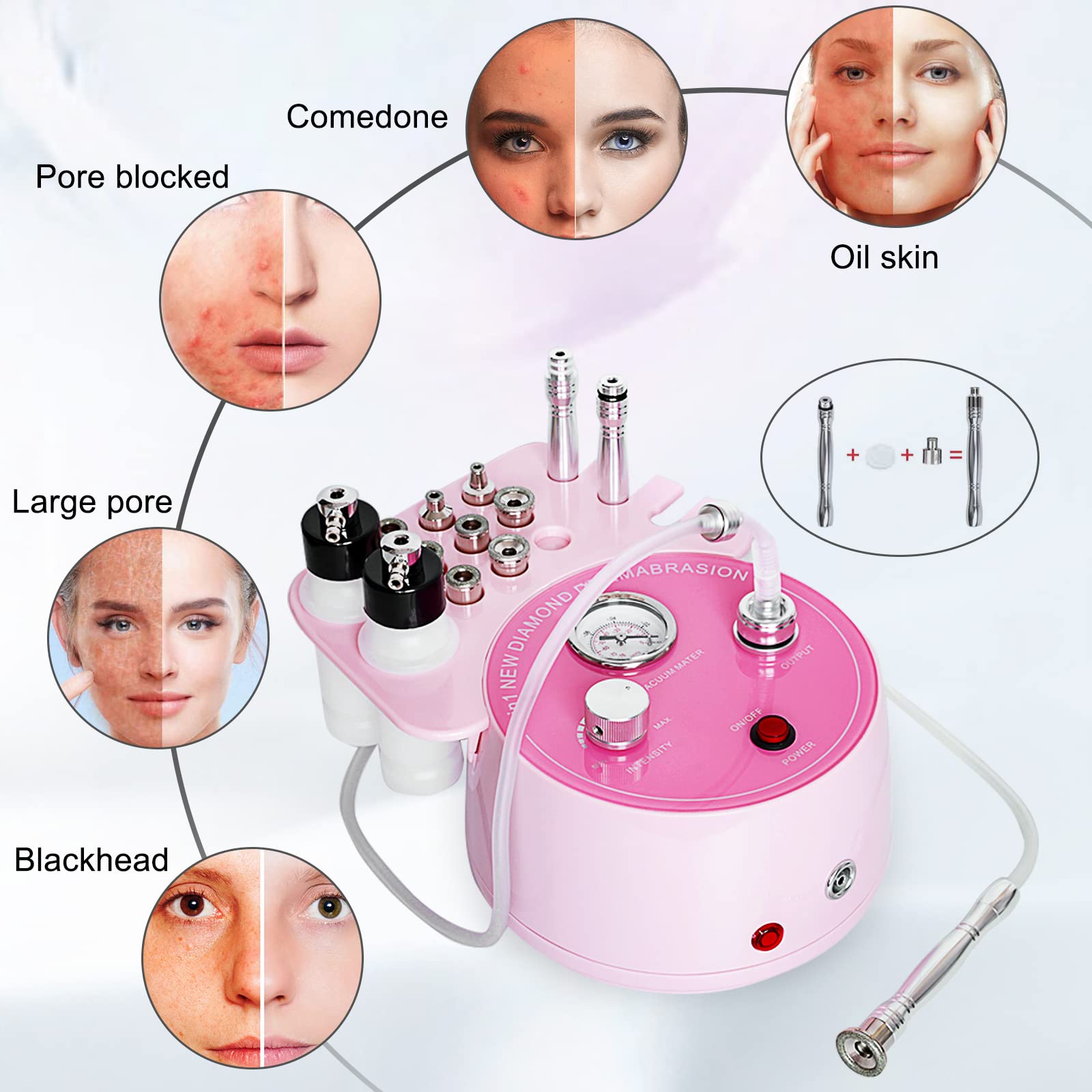 Three stainless steel diamond wands and nine different diamond tips included in the professional beauty kit