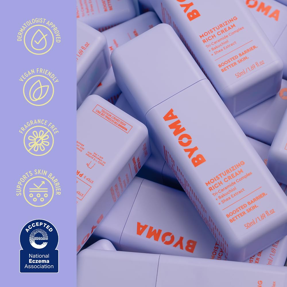Byoma Moisturizing Rich Cream recyclable pink bottle packaging details