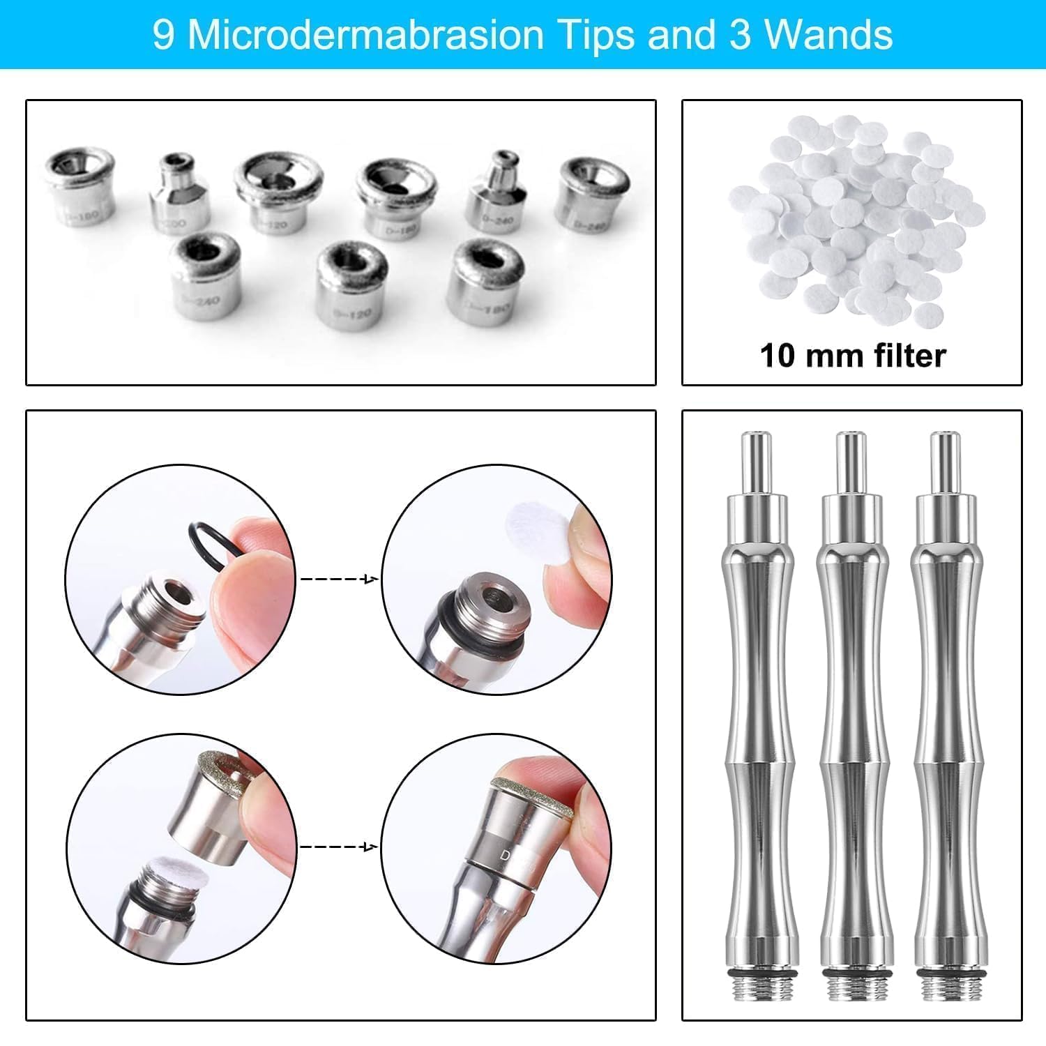 Three stainless steel wands included in the ZEIZOMZER facial exfoliator tool.