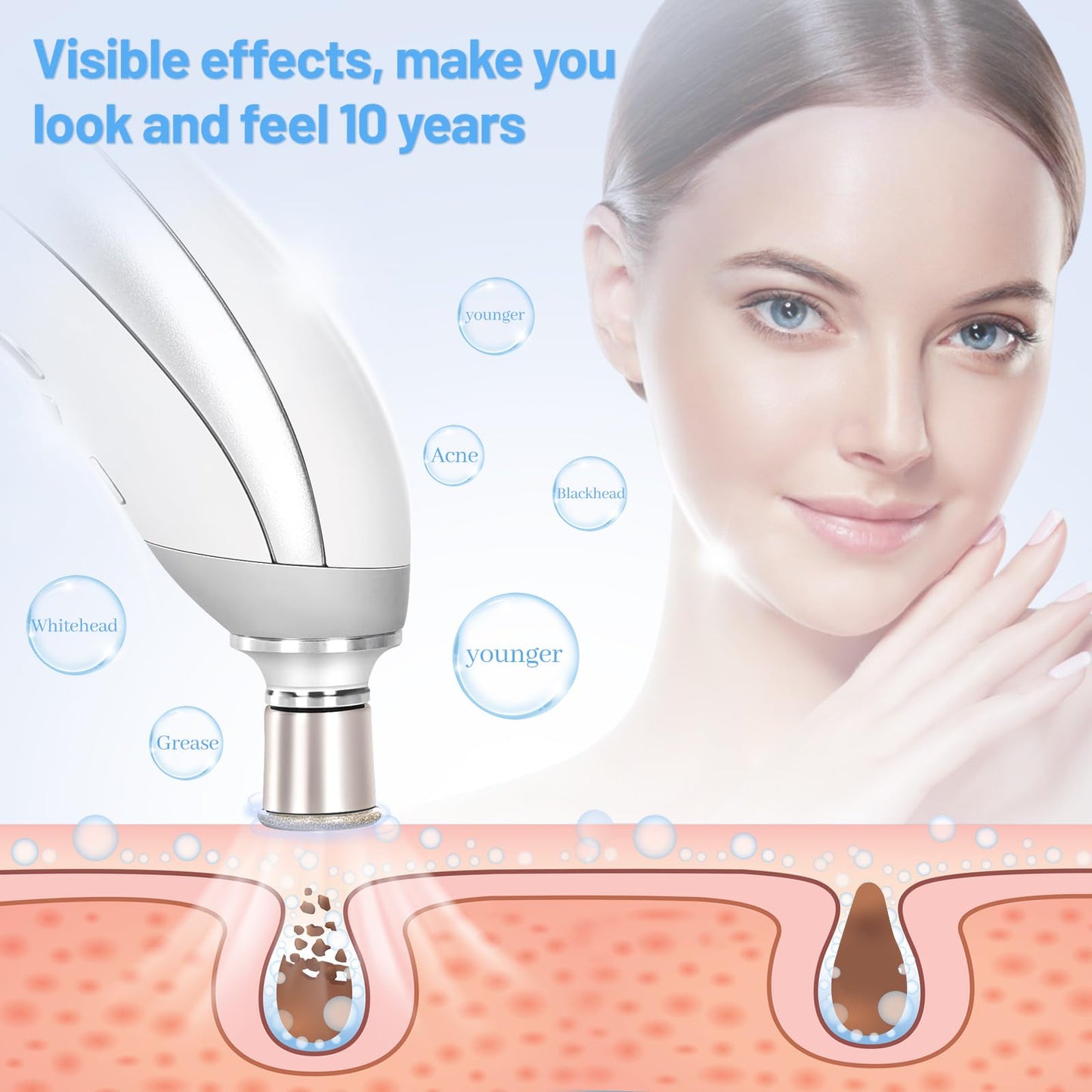 Underneath view of the facial blackhead remover device displaying the filter replacement compartment