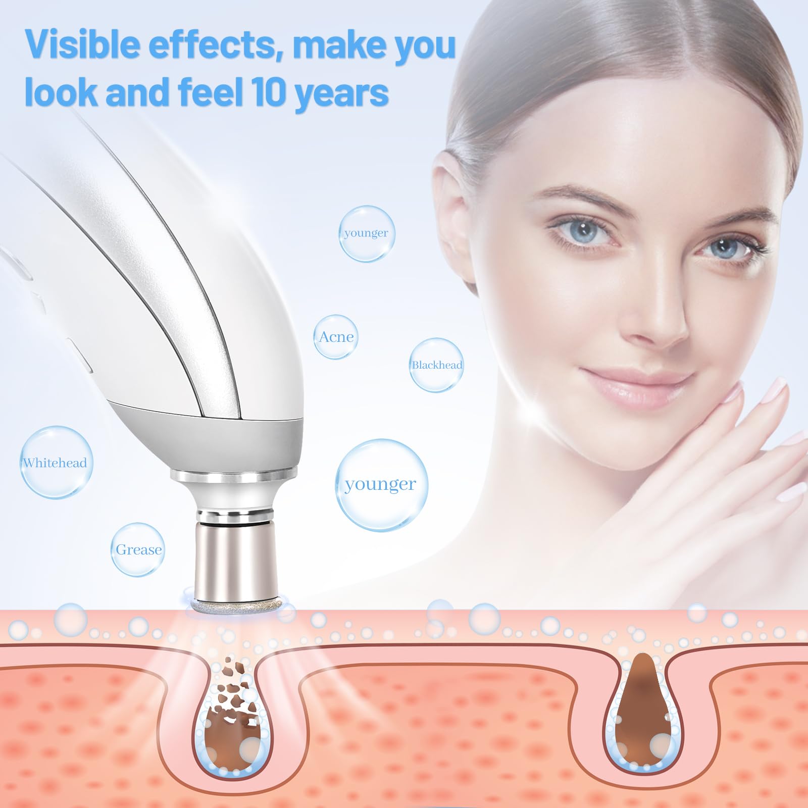 Underneath view of the facial blackhead remover device displaying the filter replacement compartment
