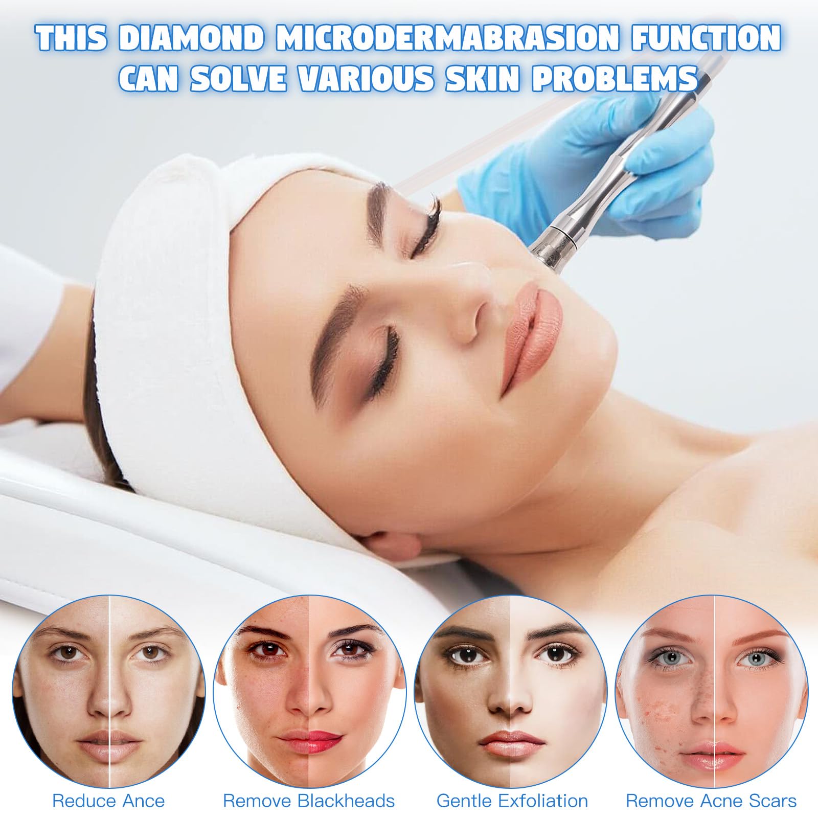 Complete set of nine interchangeable diamond tips of varying sizes included with the home facial pore cleansing system.
