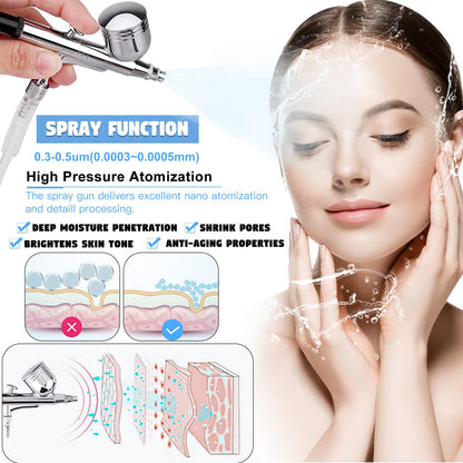 Integrated nano spray gun kit attachment connected to the professional microdermabrasion machine for skin hydration.
