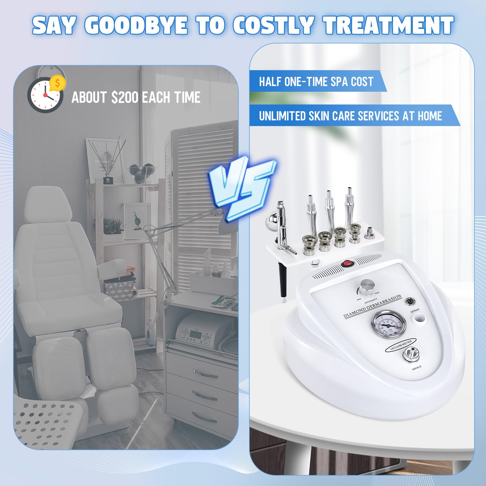 Side view of the portable at home diamond dermabrasion system showcasing the heavy duty power cord and accessory connections.