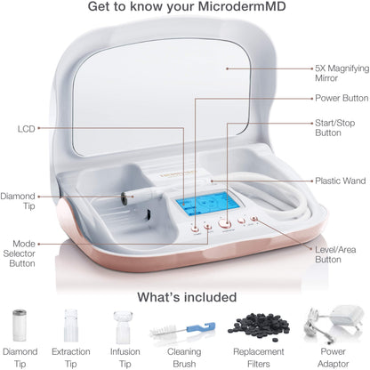 Trophy Skin professional grade microdermabrasion device with real diamond tip wand attached