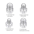 Transparent microdermabrasion heads highlighting spiral vortex design and textured openings.