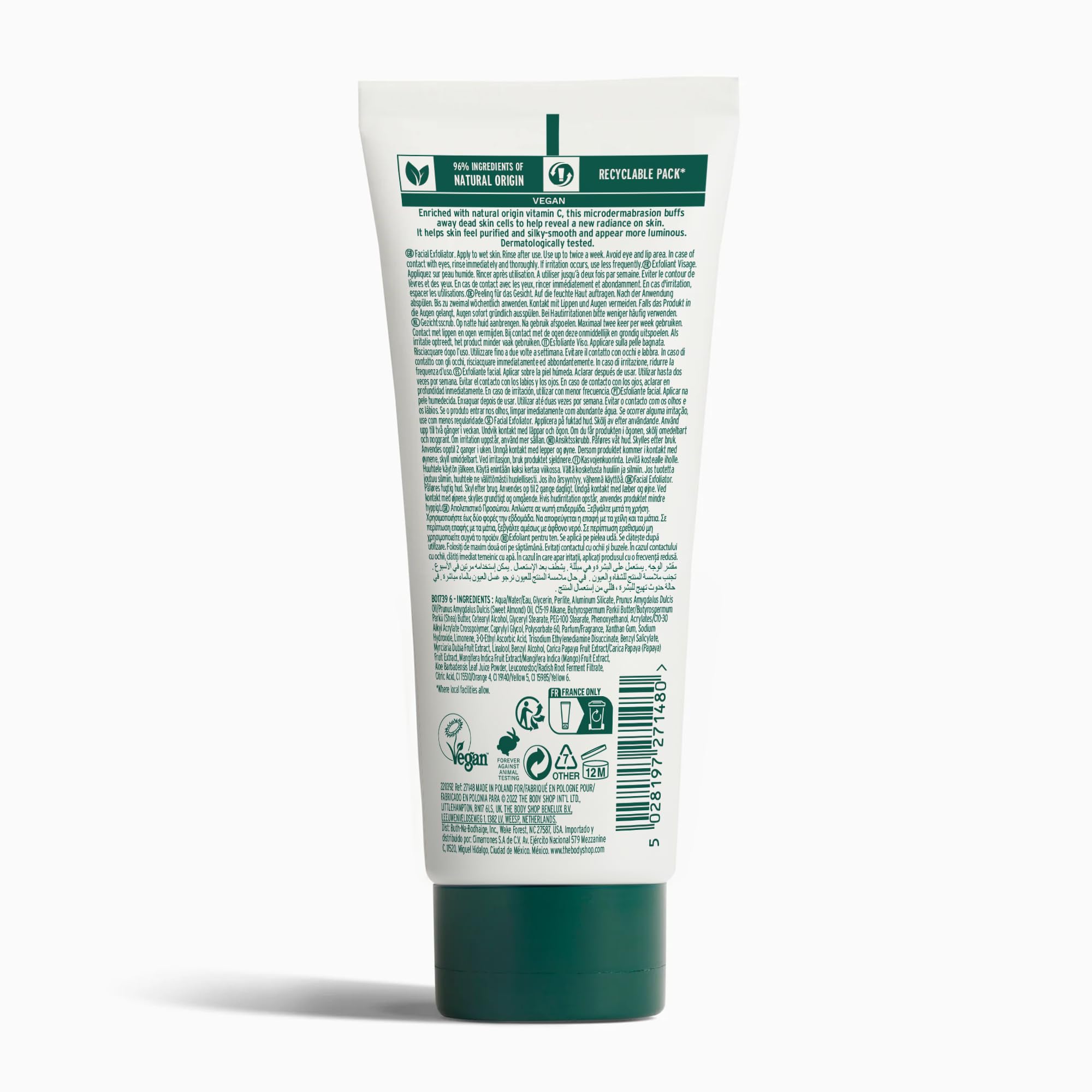 The Body Shop face scrub texture showing fine exfoliating micro-particles close up.