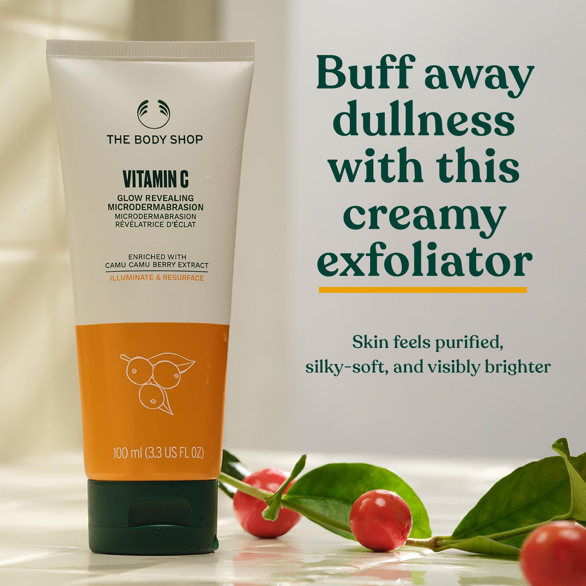 Back label of Vitamin C Glow Revealing Microdermabrasion highlighting 96% natural-origin ingredients.