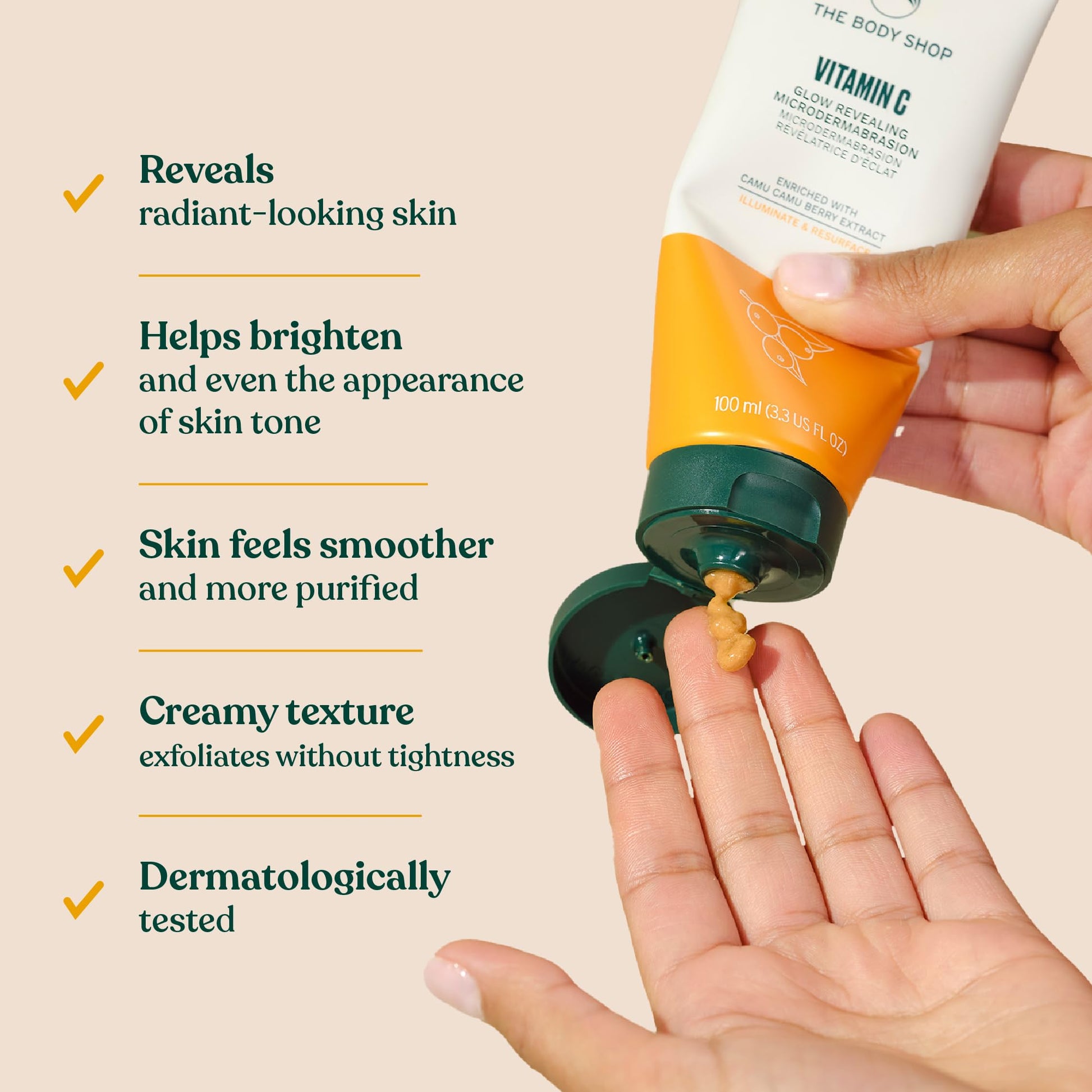 Dermatologically tested face scrub by The Body Shop for dull and tired skin types.