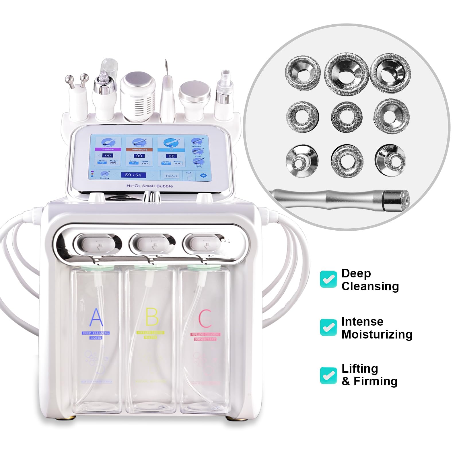 OIJIIE professional hydro-dermabrasion facial machine with various peeling attachments arranged neatly