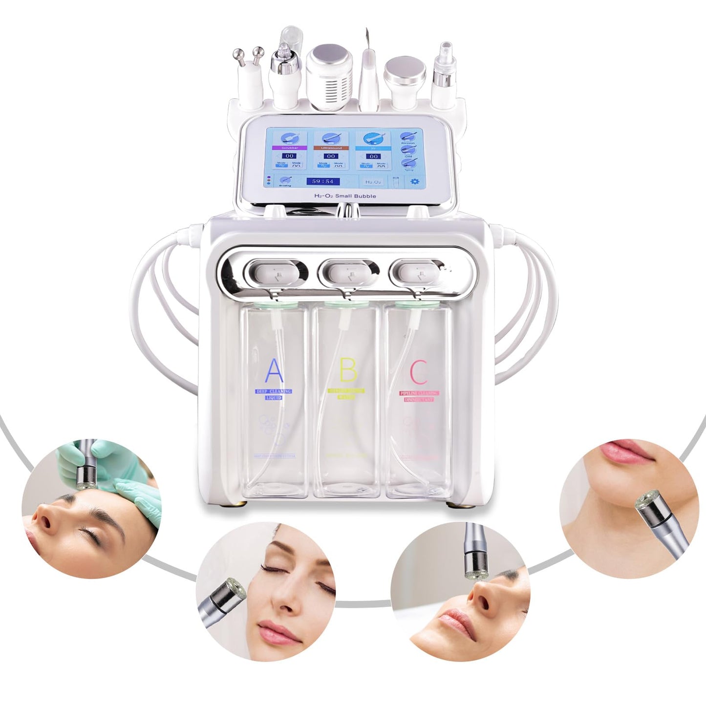 Close up of the diamond microdermabrasion tips and skin scrubber handle of the OIJIIE beauty device