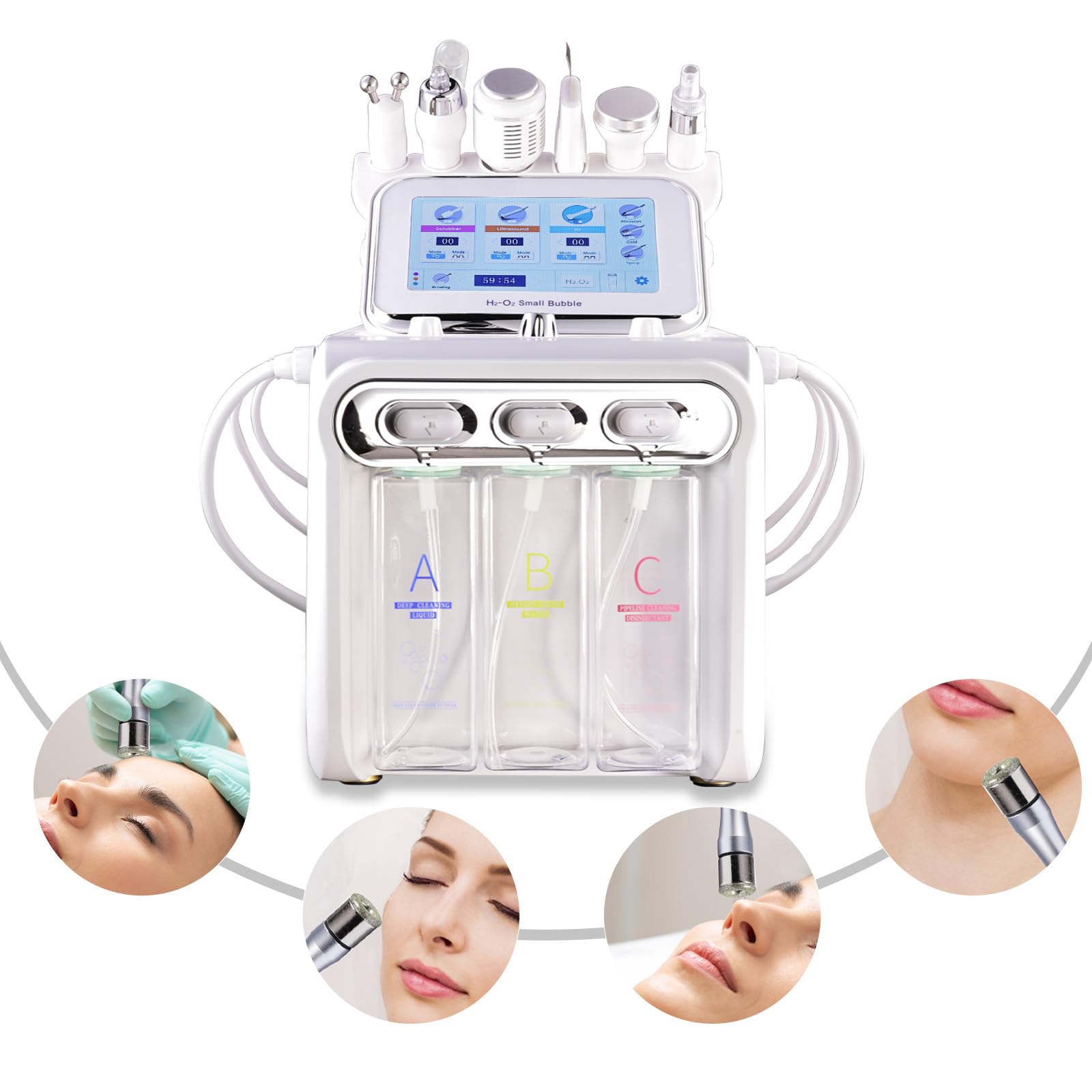 Close up of the diamond microdermabrasion tips and skin scrubber handle of the OIJIIE beauty device