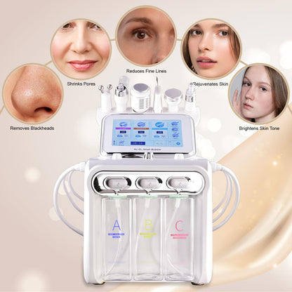 Side view of the white OIJIIE hydrogen oxygen facial peeling machine showing ergonomic probe holders
