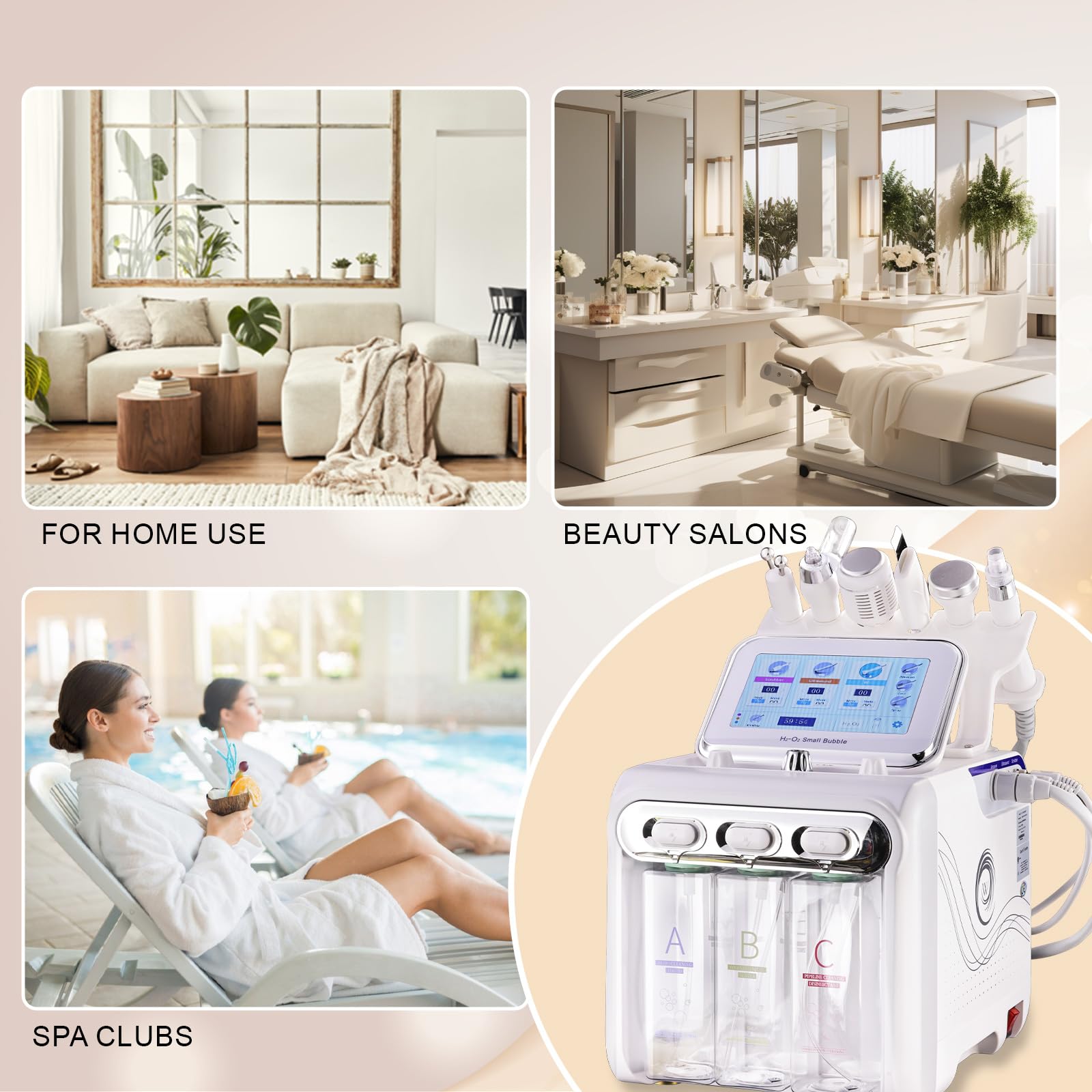 OIJIIE 7 in 1 salon equipment showcasing the multi-polar radio frequency and cold hammer attachments