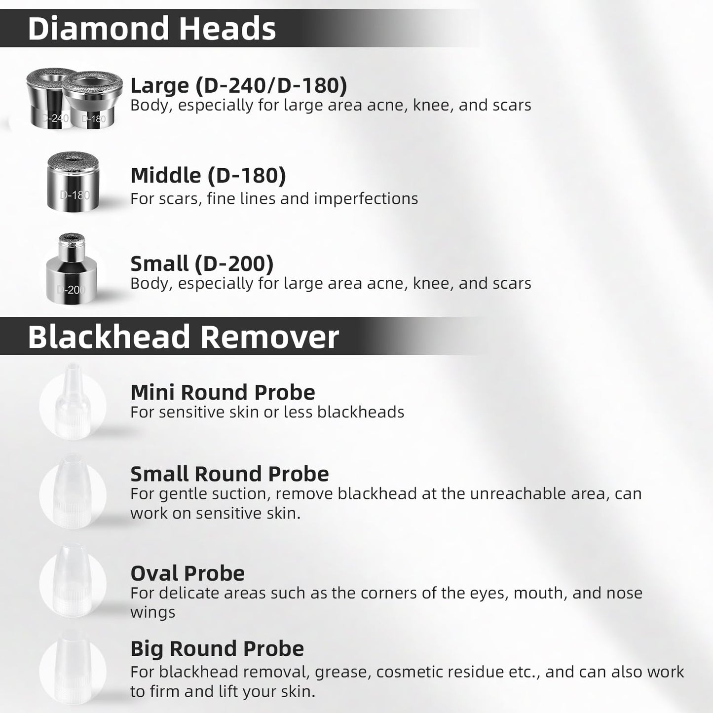 IeBilif portable dermabrasion tool with eight interchangeable diamond tips displayed