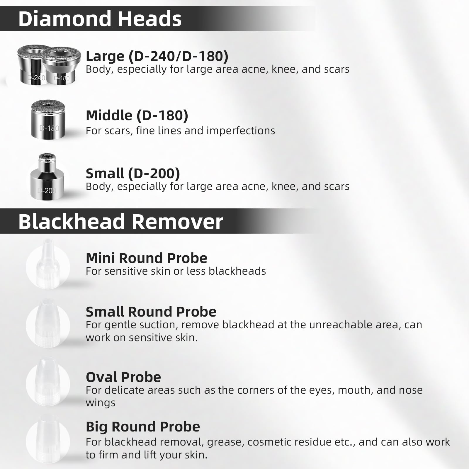 IeBilif portable dermabrasion tool with eight interchangeable diamond tips displayed