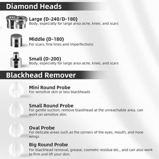 IeBilif portable dermabrasion tool with eight interchangeable diamond tips displayed