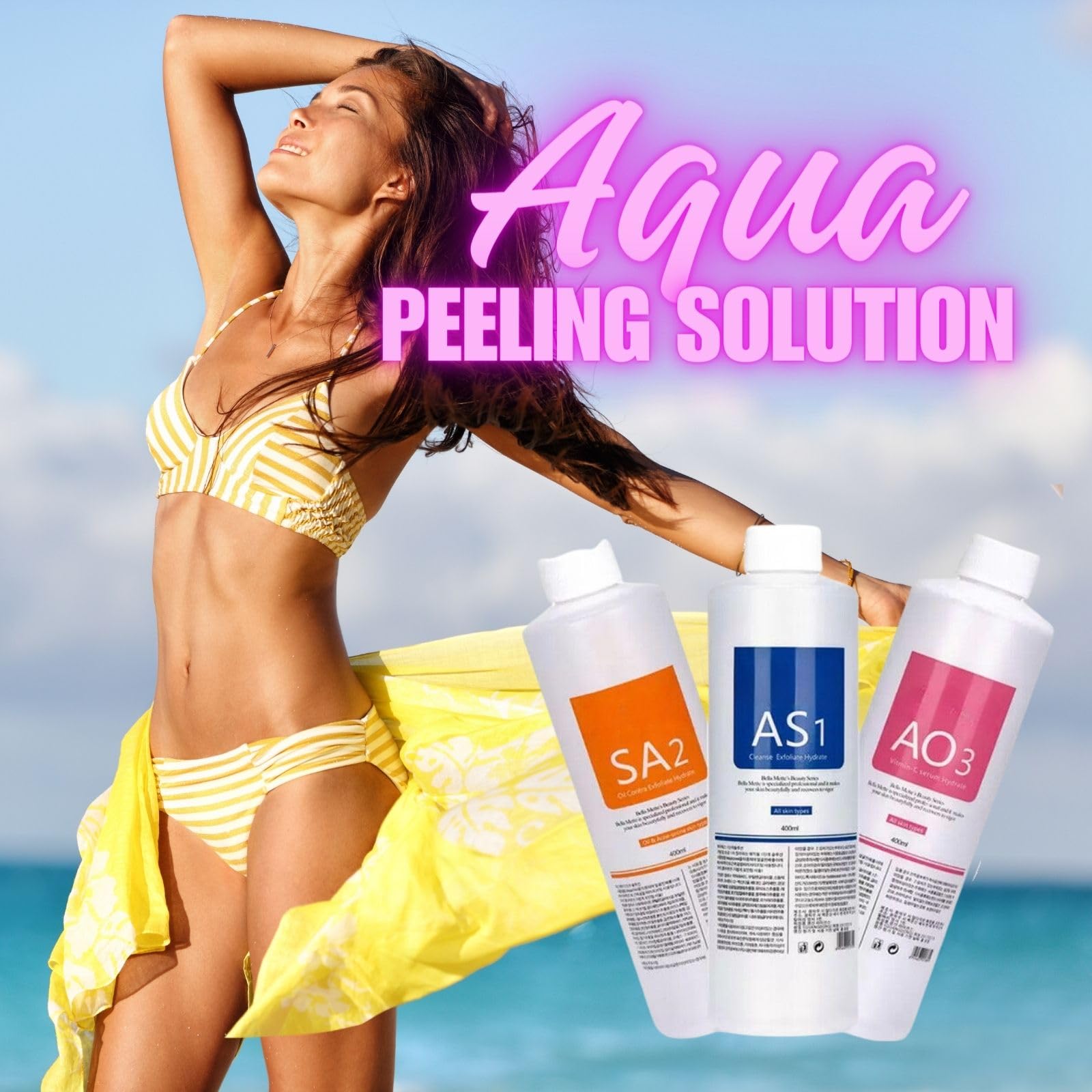 Crowsuggy professional hydro peeling serum bottles highlighting normal oily and sensitive skin options